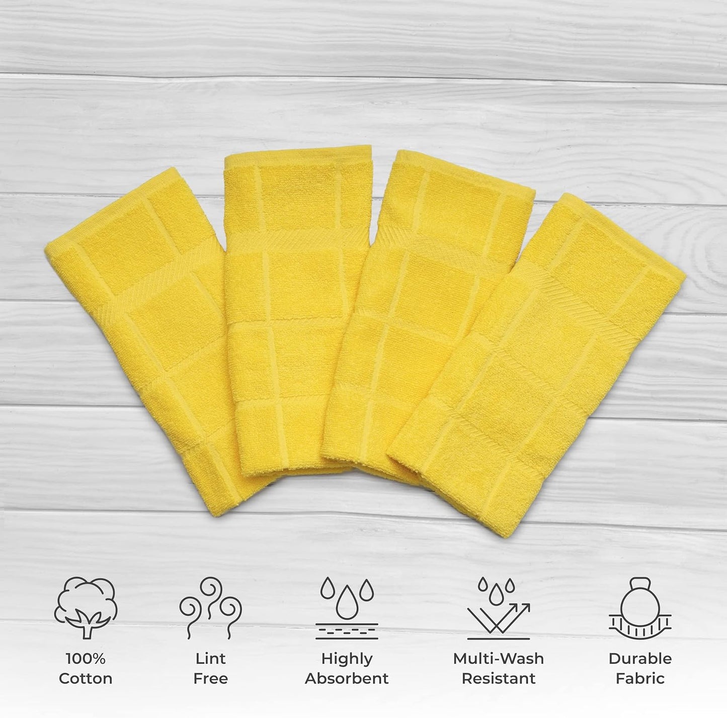 100% Cotton Terry Dish Towels, 4 Pack Plain, 16 x26 Inches, Super Soft and Absorbent Kitchen Towels, Perfect for Kitchen Cleaning and Dish Washing | Yellow