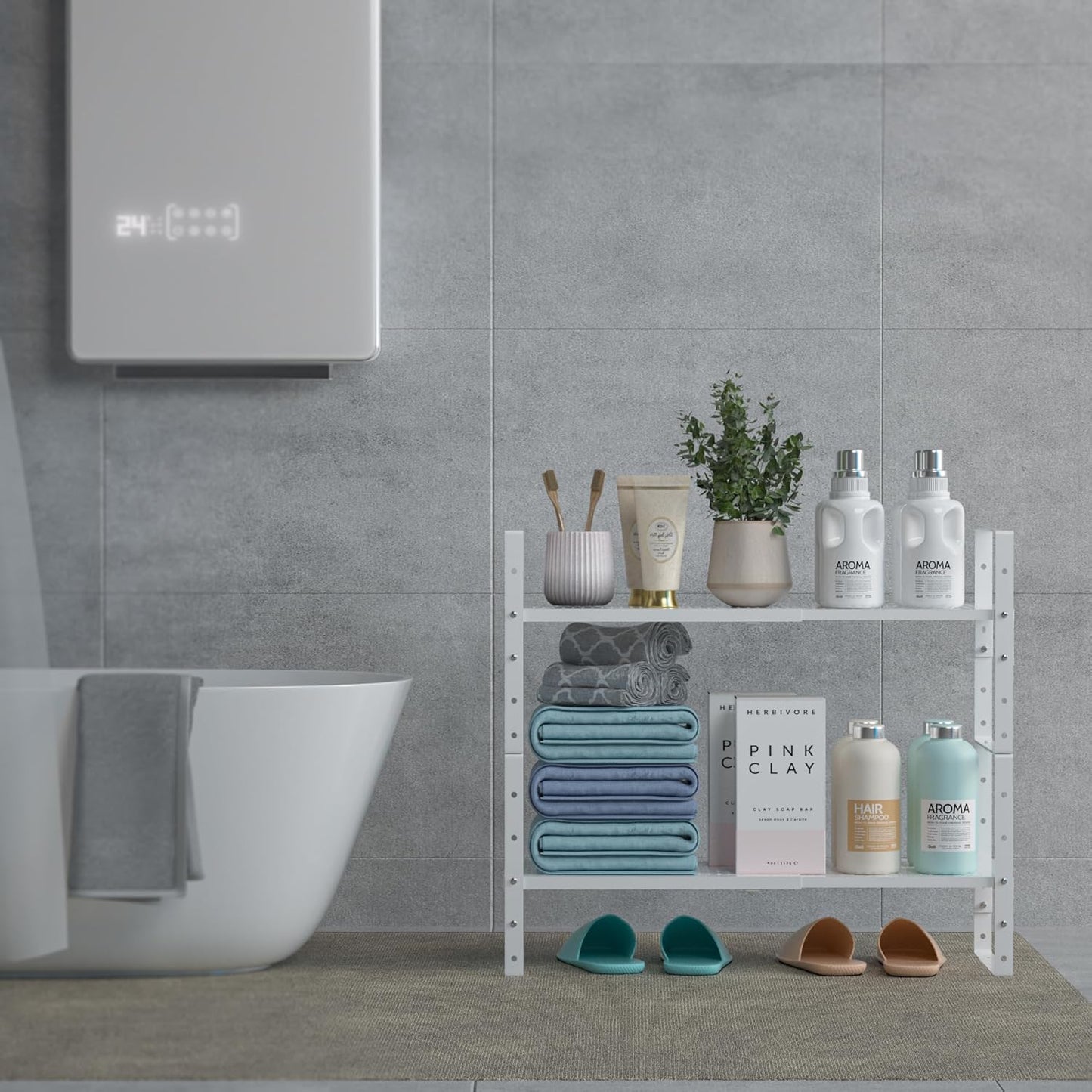 Expandable Shoe Rack Stackable Metal Pantry Storage Shelves Stand Adjustable Height Cabinet Shelf Organizer Racks Spice Shelving(2PACKS/WHITE,LARGE)