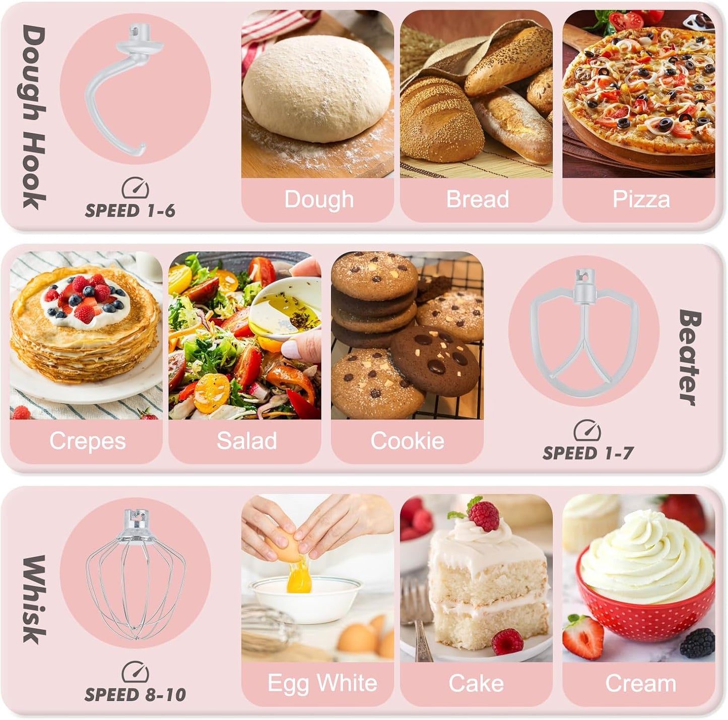 Kitchen in the Box Stand Mixer, 3.5QT Two Bowls Small Kitchen Electric Mixer, 10-Speed Portable Lightweight Matte Finish with Egg Whisk, Dough Hook, Beater (Rose Pink, 3.5QT)