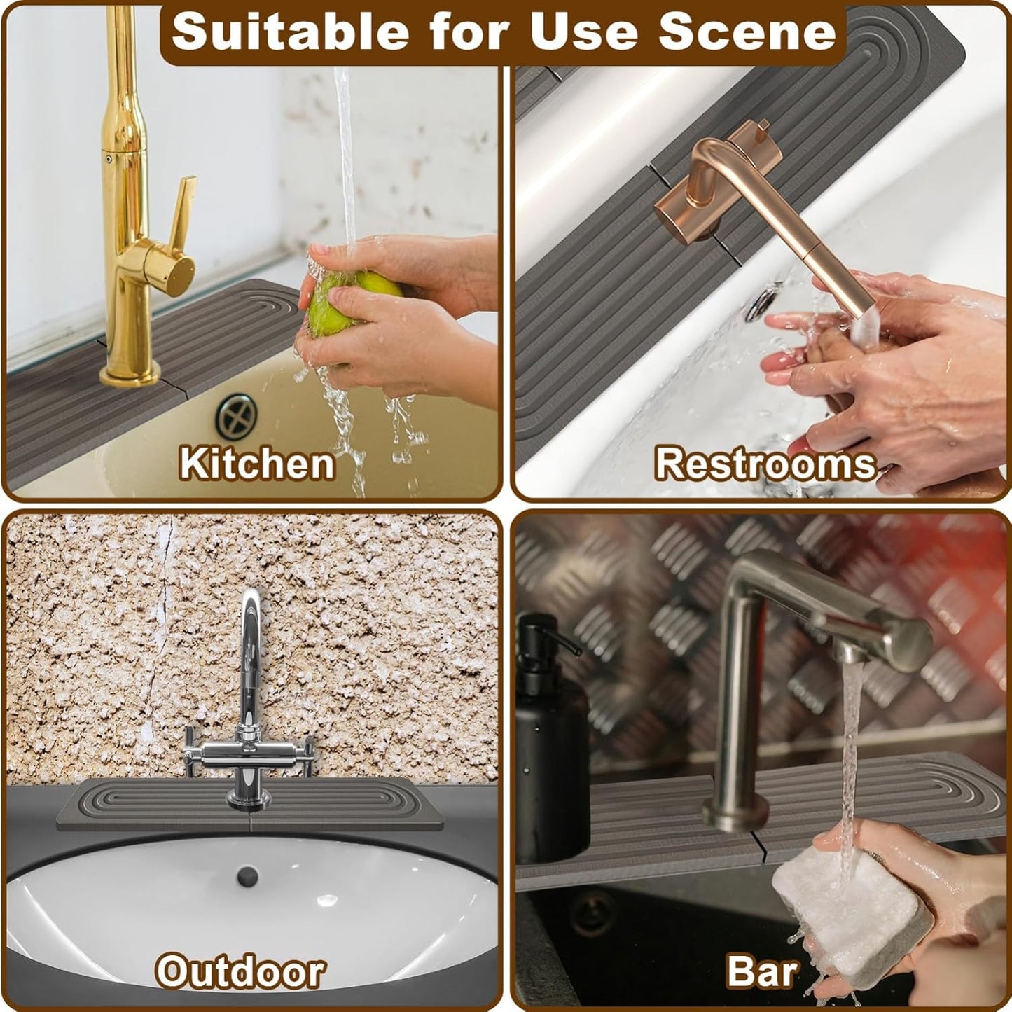 Faucet Mat for Kitchen Sink, Diatomite Super Absorbent Fast Drying Stone Sink Tray for Bathroom Kitchen Sink Splash Guard(Square Dark Grey,15.7x3.9in)