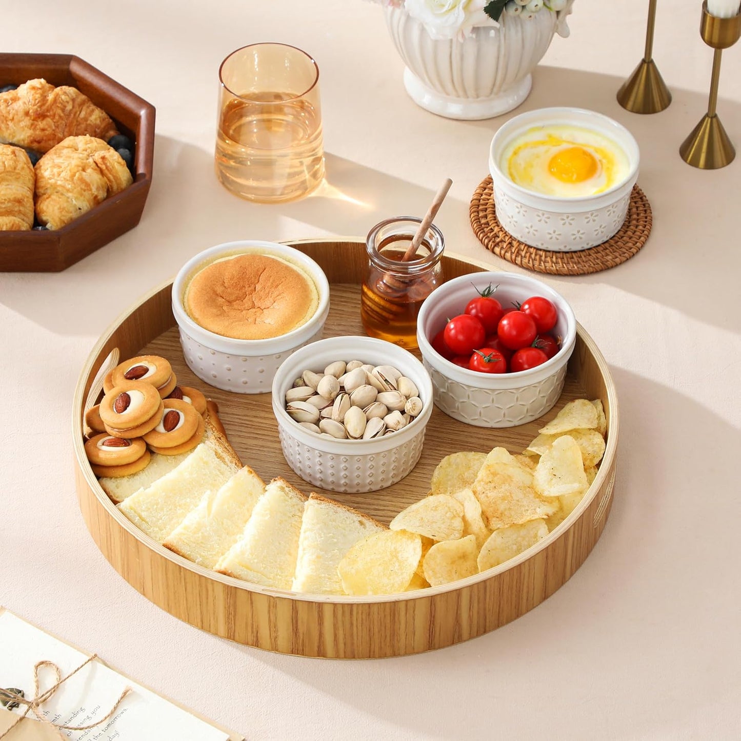 MALACASA Ramekins 6 Oz Oven Safe, Ceramic Creme Brulee Souffle Dishes, Pudding Custard Cups Ramekin For Baking, Small Dipping Sauce Bowls, Set of 4, Microwave and Dishwasher Safe, Arctic White