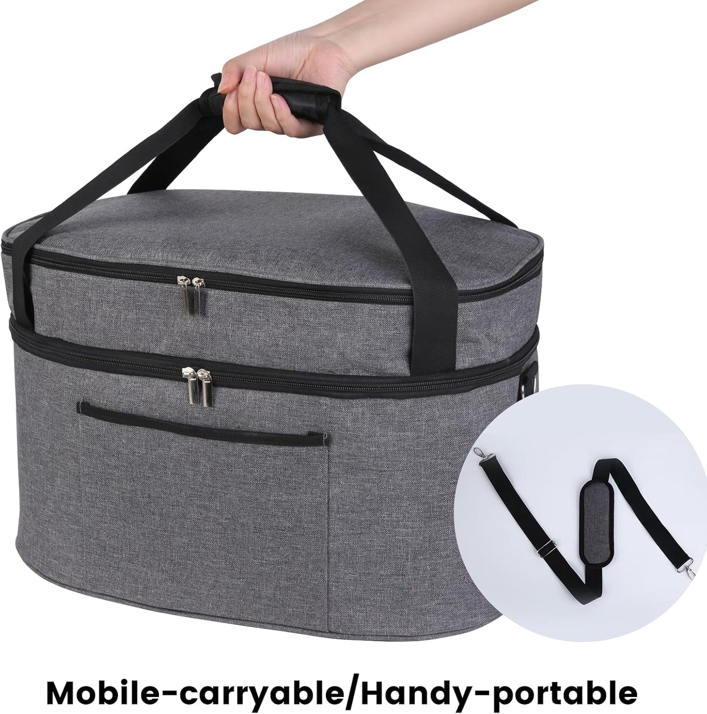 MUSBUS 2 Layer Slow cooker bag for Crock-Pot 6-8 quart, Travel reunionc outdoor, Easy to transport Insulation water proof easy cleaning to carry, Family Gathering Potluck, Gift for Women - Grey