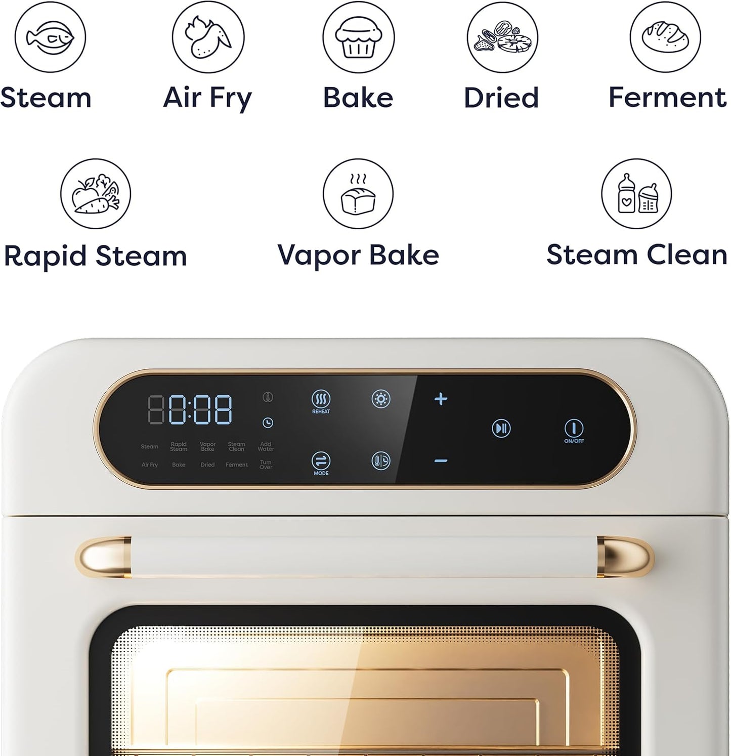 CIARRA 8-in-1 Air Fryer Steam Oven Countertop, 13QT Mini Toaster Oven with Steam, Rapid Steam, Air Fry, Vapor Bake, Steam Clean, Bake, Dried, Ferment, White