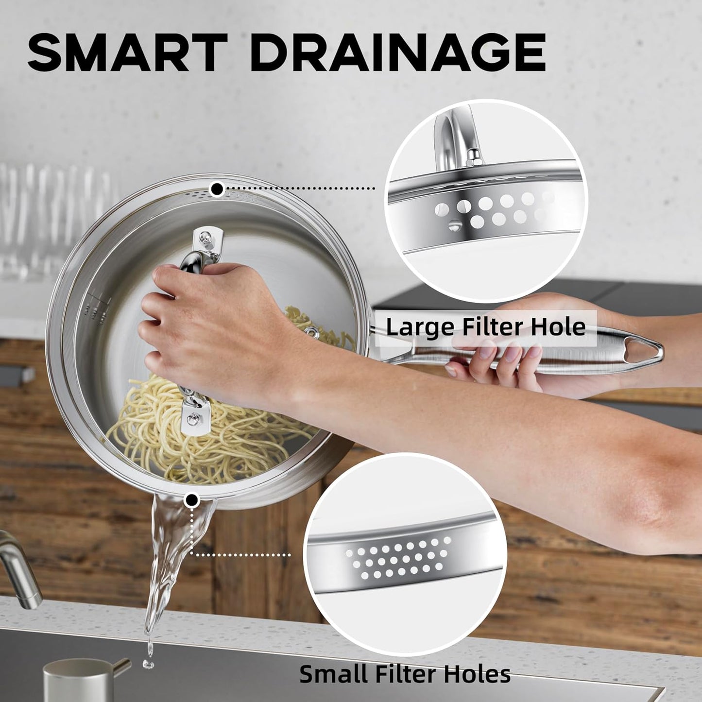 Leetaltree 1.5 Quart Stainless Steel Saucepan with Steamer Basket, Tri-ply Construction, Versatile Sauce Pan with Double-sized Drainage Lid - Perfect for Cooking Gravies. Pasta, Vegetable and More