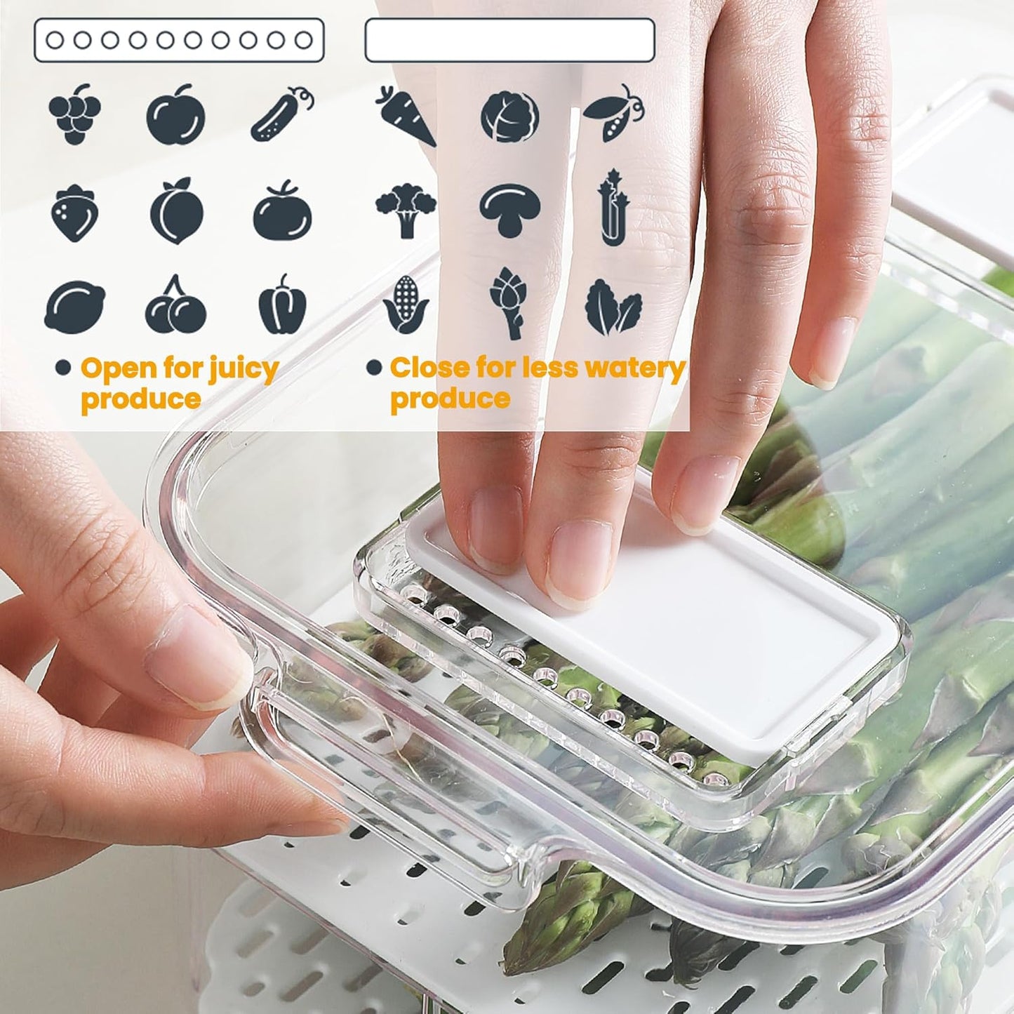 vacane Fresh Produce Saver for Refrigerator, 3 Pcs Food Fruit Lettuce Keeper Containers, Salad Vegetable Storage Organizers Stackable, BPA-free Stay Fridge Storage Containers