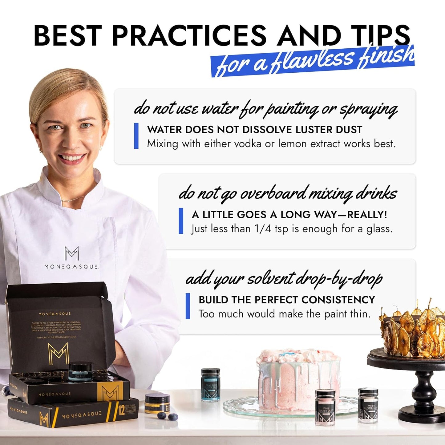 MONÉGASQUE Blue Edible Glitter for Drinks 15g – Halloween Edible Glitter for Cakes & Cocktails - Blue Luster Dust for Cocktail, Cake Decorating, & Food Spray - Strawberries & Drink Shimmer Decorations