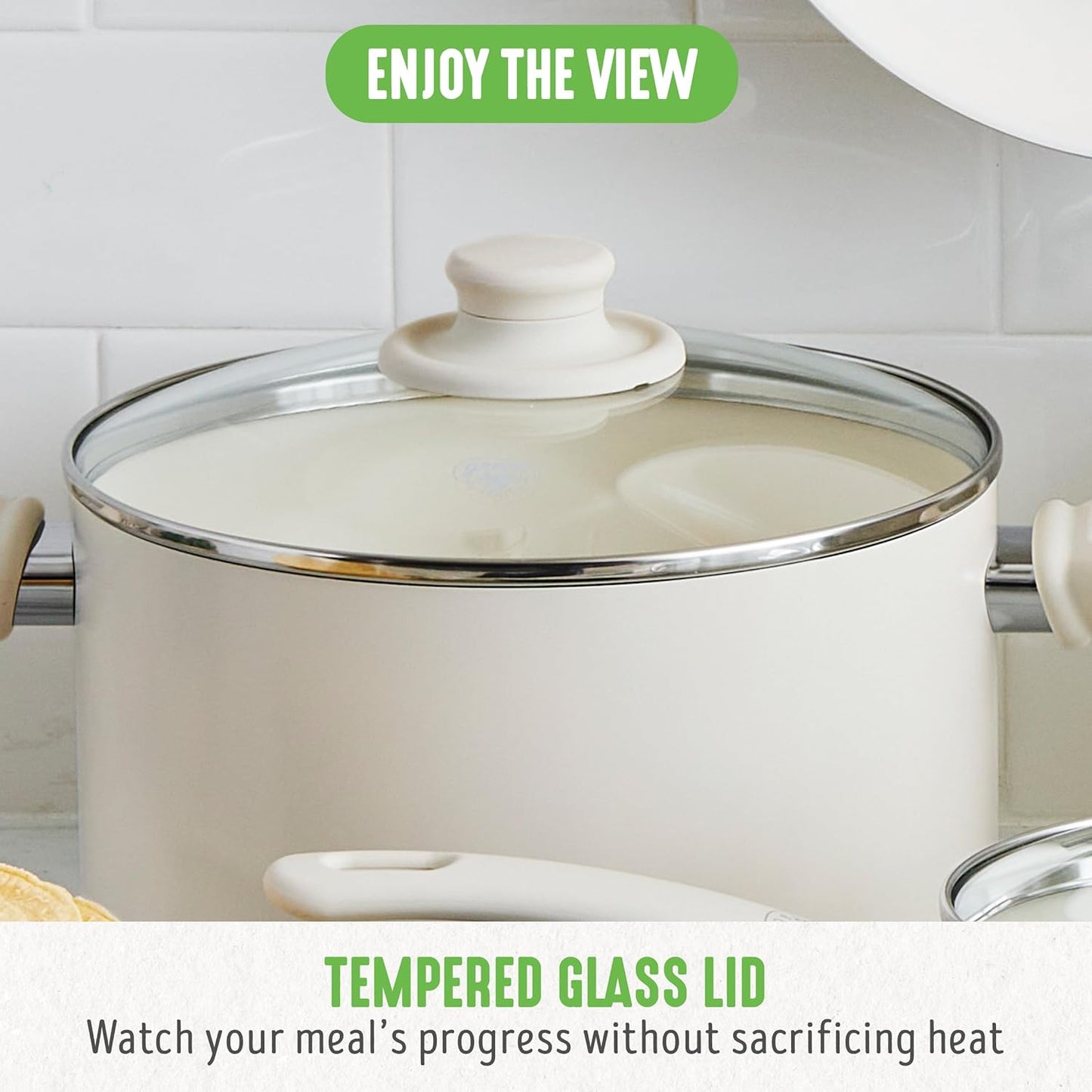 GreenLife Soft Grip 16 Piece Cookware Set, Non-Toxic PFAS-Free Ceramic Nonstick, Frying, Sauce, Saute, Utensils, Glass Lids, Stay-Cool Handles, Wobble Free, Dishwasher & Oven Safe, Cream