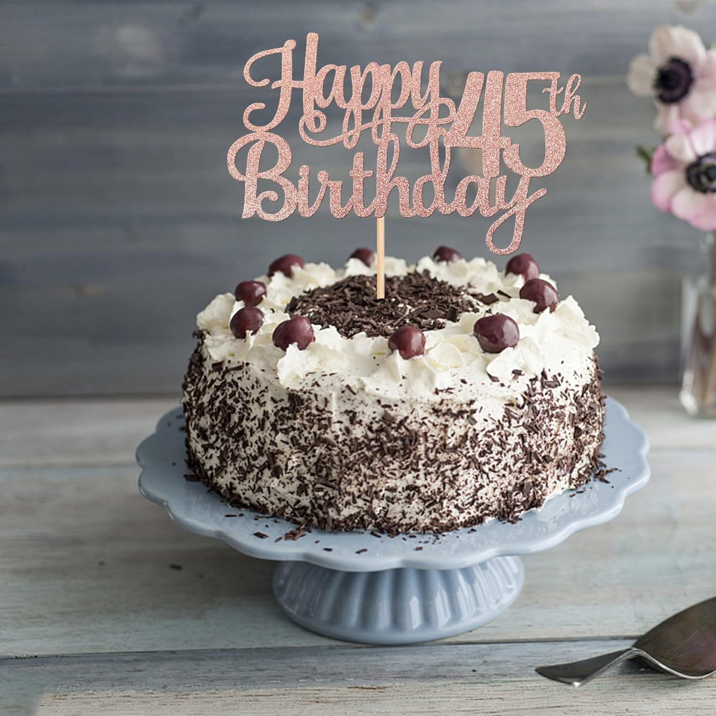 1 PCS Happy 45th Birthday Cake Topper Glitter Cheers to 45 Years Birthday Cake Pick 45 Fabulous Cake Decoration for Happy 45th Birthday Theme Party Decorations Supplies Rose Gold