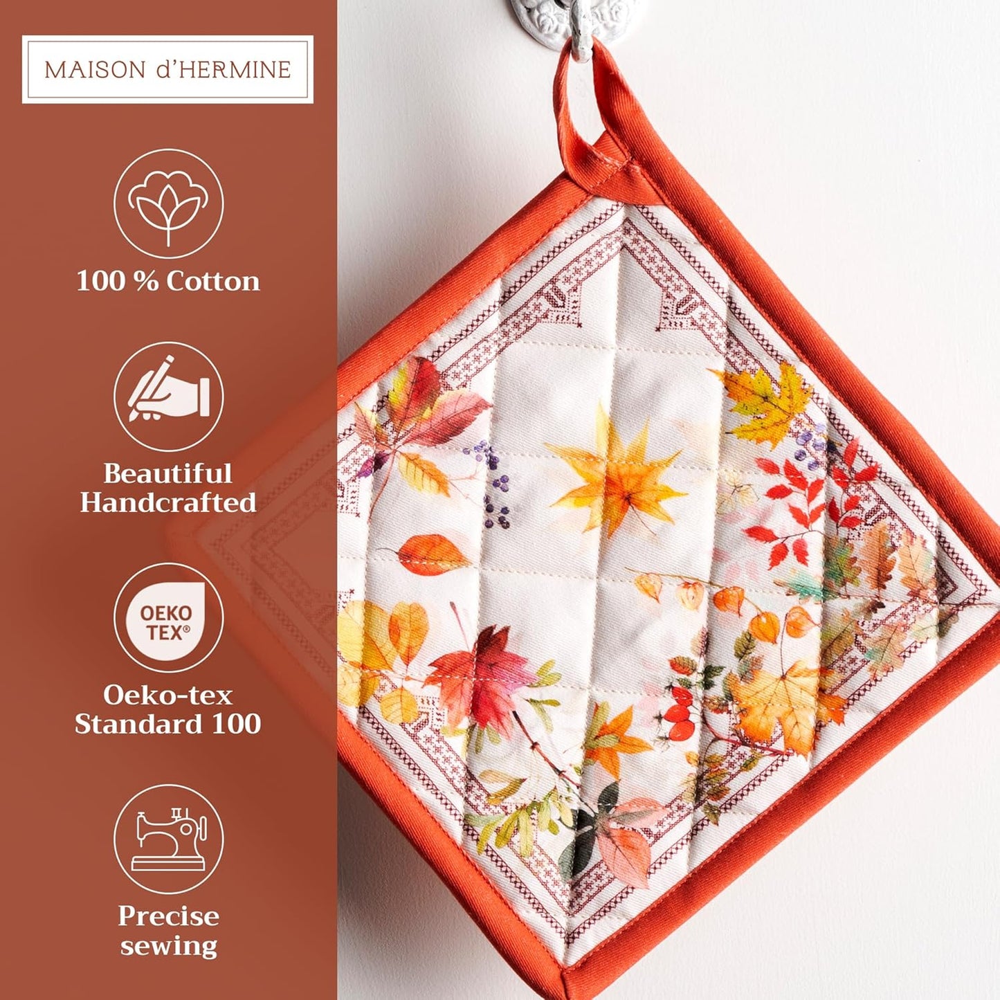 Maison d' Hermine Pot Holders 100% Cotton Heat Resistant Potholders 8" x 8" Hot Pads with Loop BBQ, Cooking, Baking, Grilling, Kitchen, Handling Hot Pans (Pack of 1, Amarante)