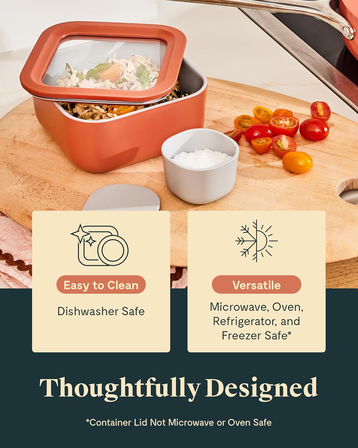 Caraway 2pc Glass Food Storage Set - 4.4 Cup Food Containers (2) - Ceramic Coated - Non Toxic, Non Stick Lunch with Lids - Dishwasher, Oven, & Microwave Safe - Mist