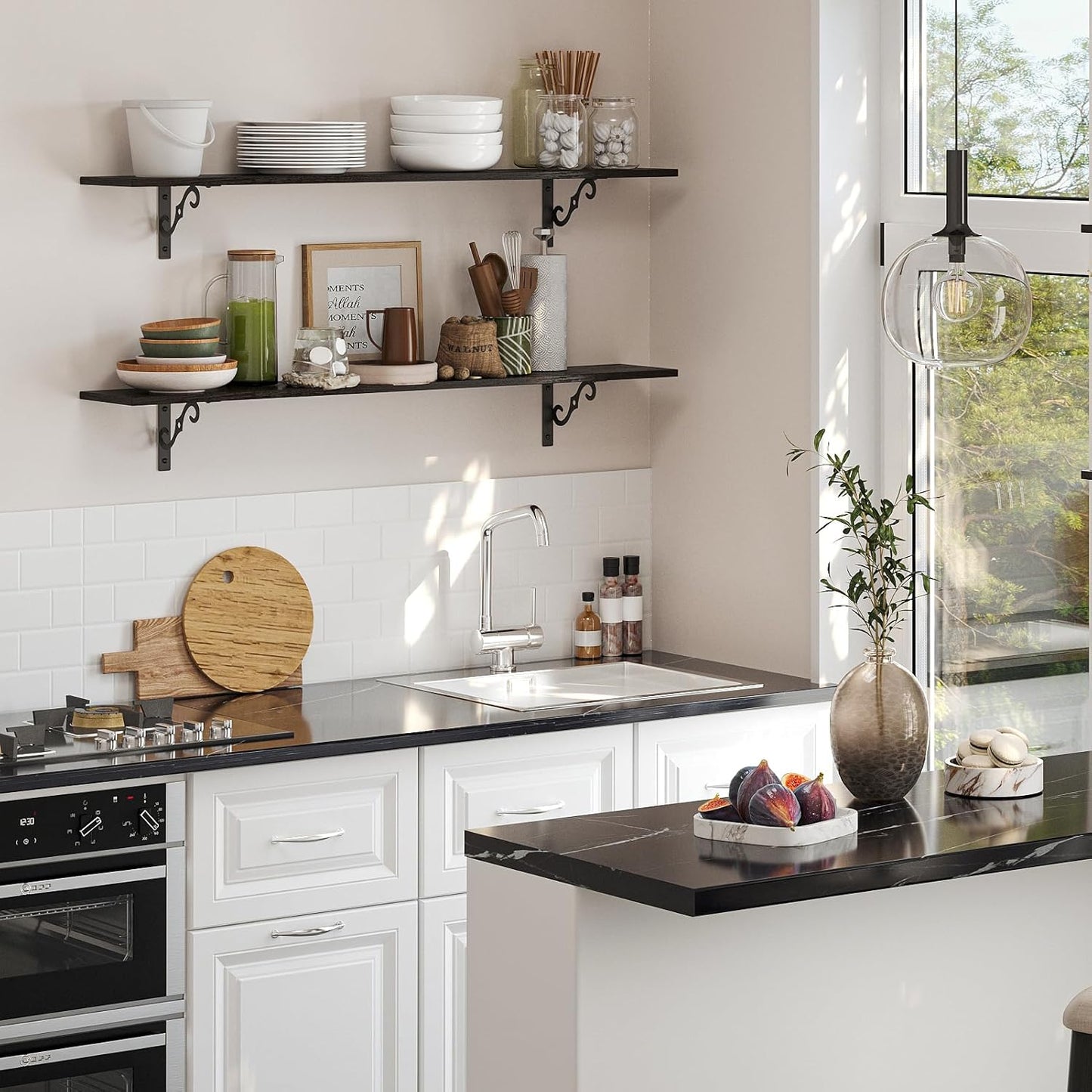 DINZI LVJ Long Wall Shelves, 39.4 Inch Large Floating Shelves Set of 2, Wide Display Shelf Wall Mounted with Brackets, Easy Hanging for Living Room, Toilet, Office, Bedroom, Espresso