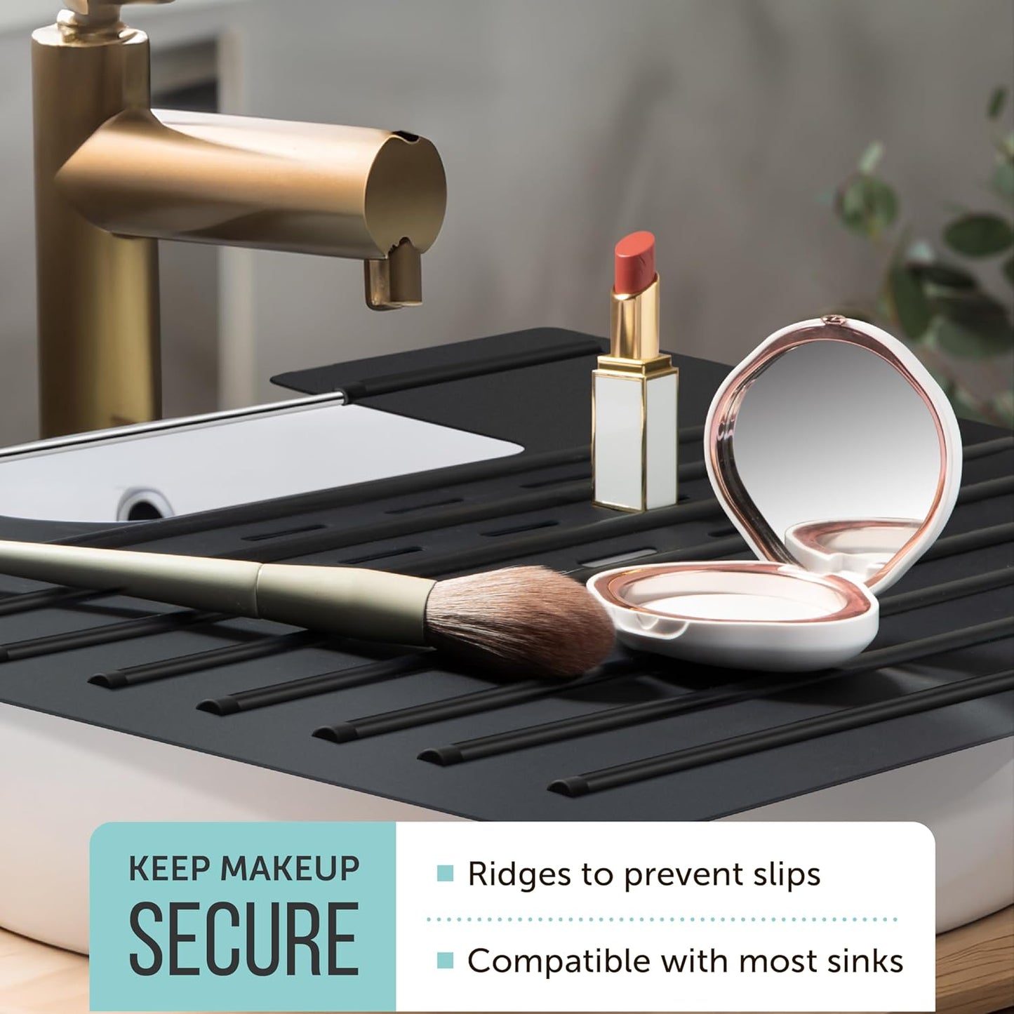 Maplefield Bathroom Sink Cover for Counter Space - 22 x 2 x 2 in Black Silicone - Heat Resistant Sink Cover up to 400°F & Foldable Design for Getting Ready - Makeup Mat with Ridges