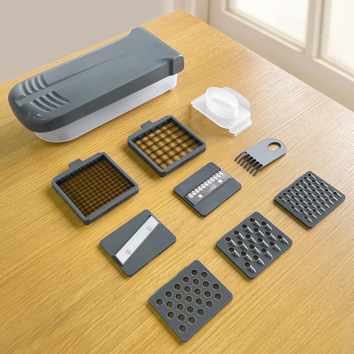 LHS Vegetable Chopper Multifunctional Food Chopper Onion Chopper Vegetable Slicer Dicer Cutter Potato Cutter Veggie Chopper with Container(10 in 1, Grey)