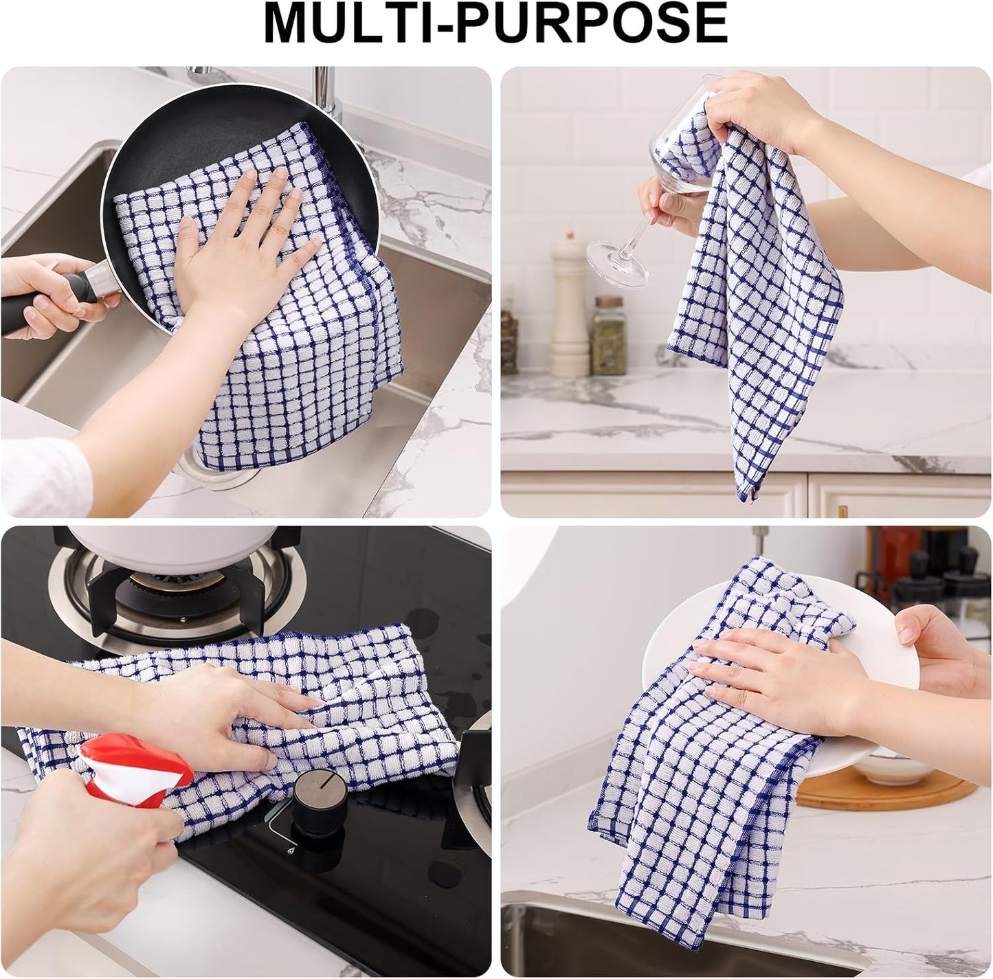 Kitinjoy Cotton 8 Pack Terry Kitchen Dish Cloths, 12 x 12 Inches Super Soft and Absorbent Dish Rags, Quick Drying Dish Towels for Washing Dishes, Blue