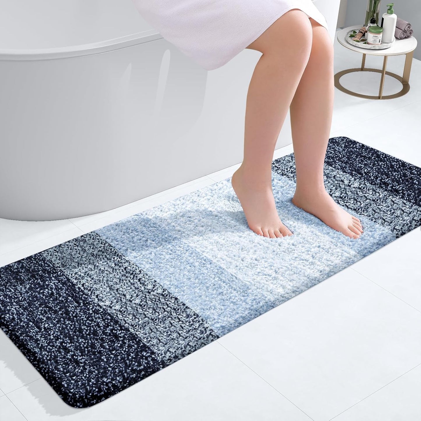 OLANLY Bathroom Runner Rugs 47x17, Extra Soft Absorbent Microfiber Bath Rugs, Rubber Backing, Quick Dry, Washable Bath Mats for Bathroom Floor, Tub and Shower, Home Decor Accessories, Navy Blue