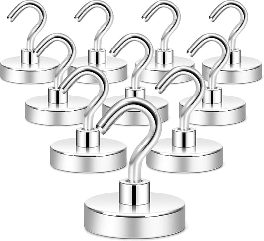 Neosmuk Magnetic Hooks for Cruise Cabins, Heavy Duty 130lb Strong Magnet Hook, Cruise Ship Essentials for Hanging, Metal Wall Refrigerator Hangers (Silver White, 10 Pack)