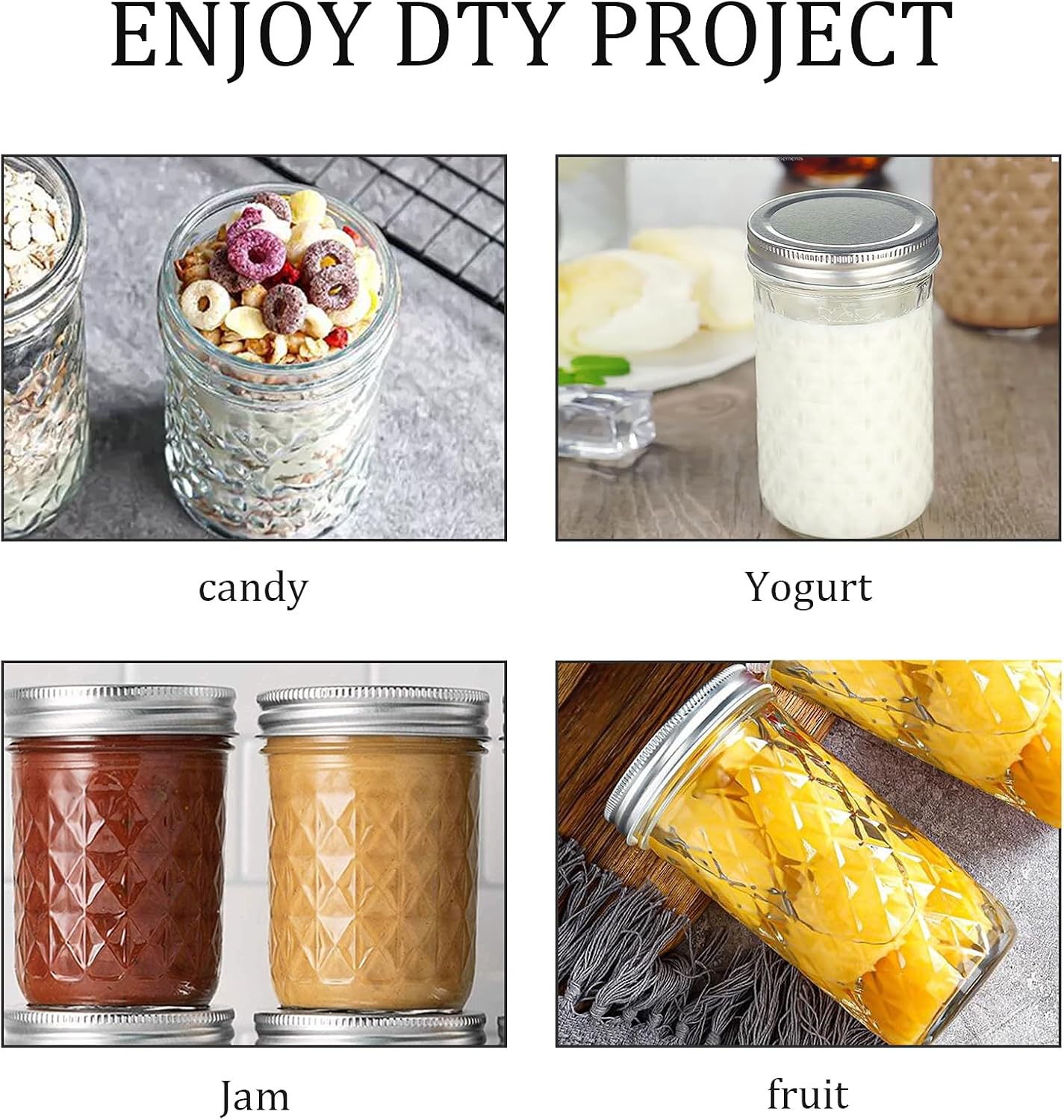 Mason Jars Airtight Lids Glass Canning Jars 8oz/250ml Regular Lids Spice Jars Honey Jars for Yogurt,Jam,Spice,Overnight Oats Canning, Preserving,Decorations,Jelly,Dessert,6 Pack (8 oz)