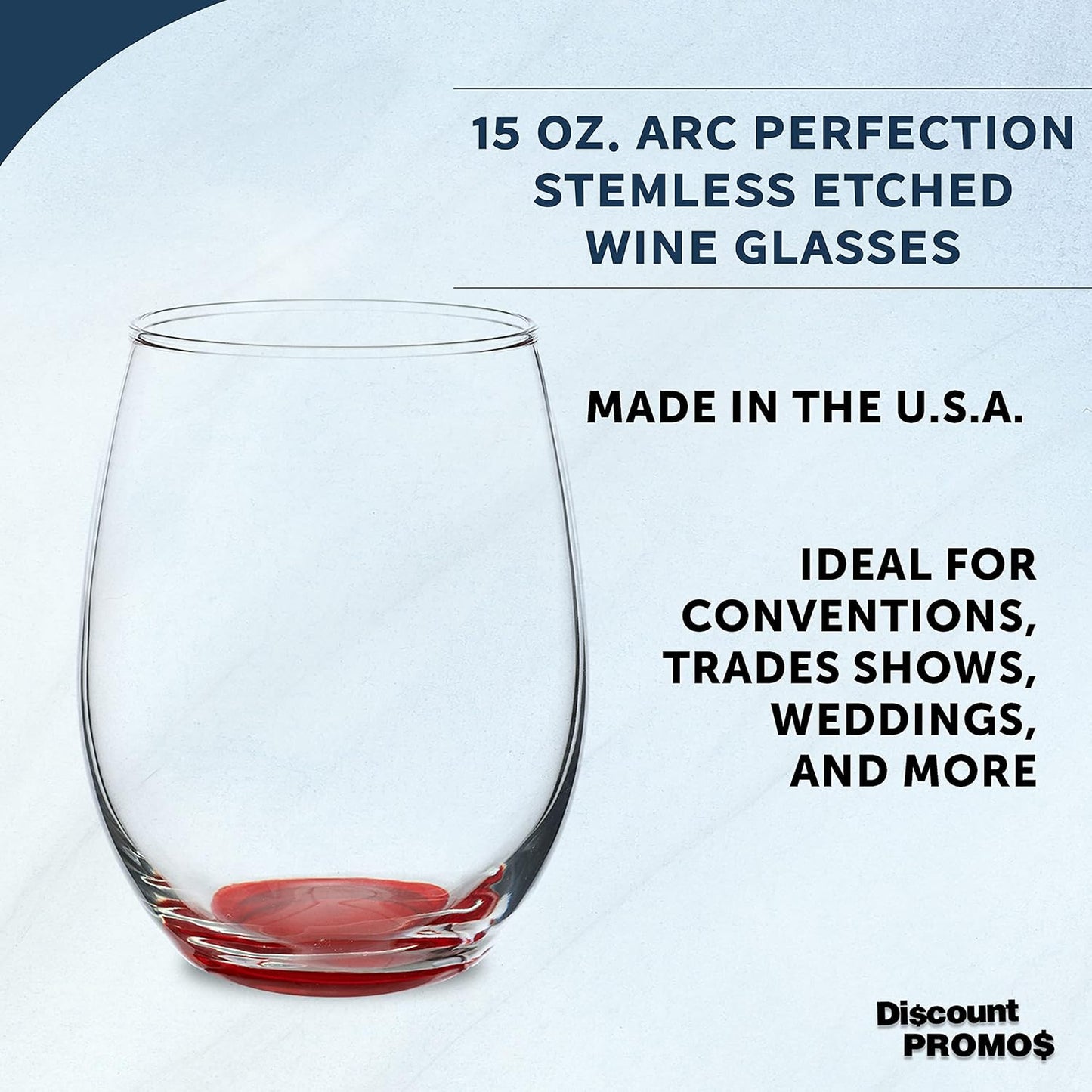 DISCOUNT PROMOS Stemless Wine Glasses in Bulk by ARC Perfection, 15 oz, 10 Pack, Red or White Wine Glass Set, Red