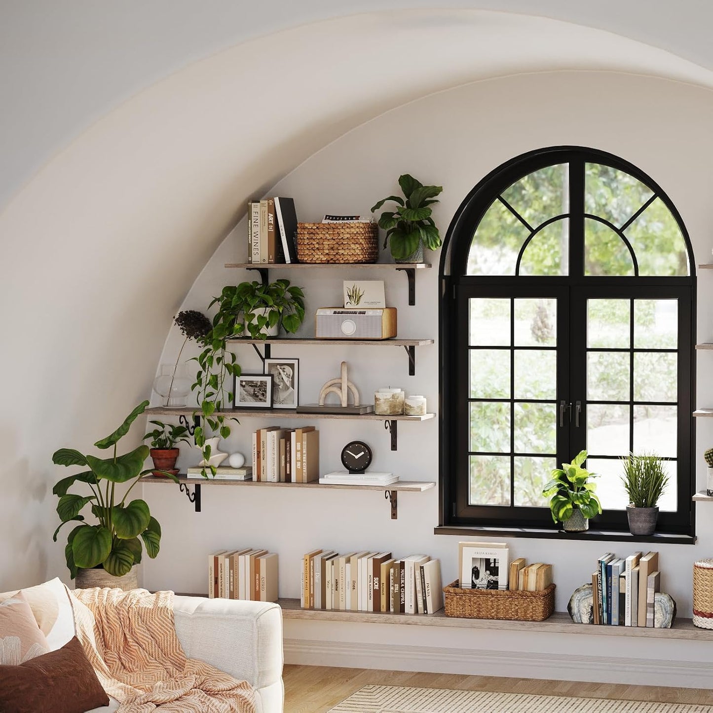 DINZI LVJ Long Wall Shelves, 31.5 Inch Large Floating Shelves Set of 2, Wide Display Shelf Wall Mounted with Brackets, Easy Hanging for Living Room, Toilet, Office, Bedroom, Greige