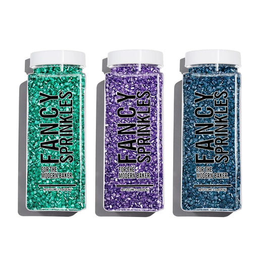 Fancy Sprinkles Sugar Nest Set, Pearlescent, Sparkly Sugar Crystals (Amethyst Purple, Emerald Green and Kyanite Blue) (8 OZ)