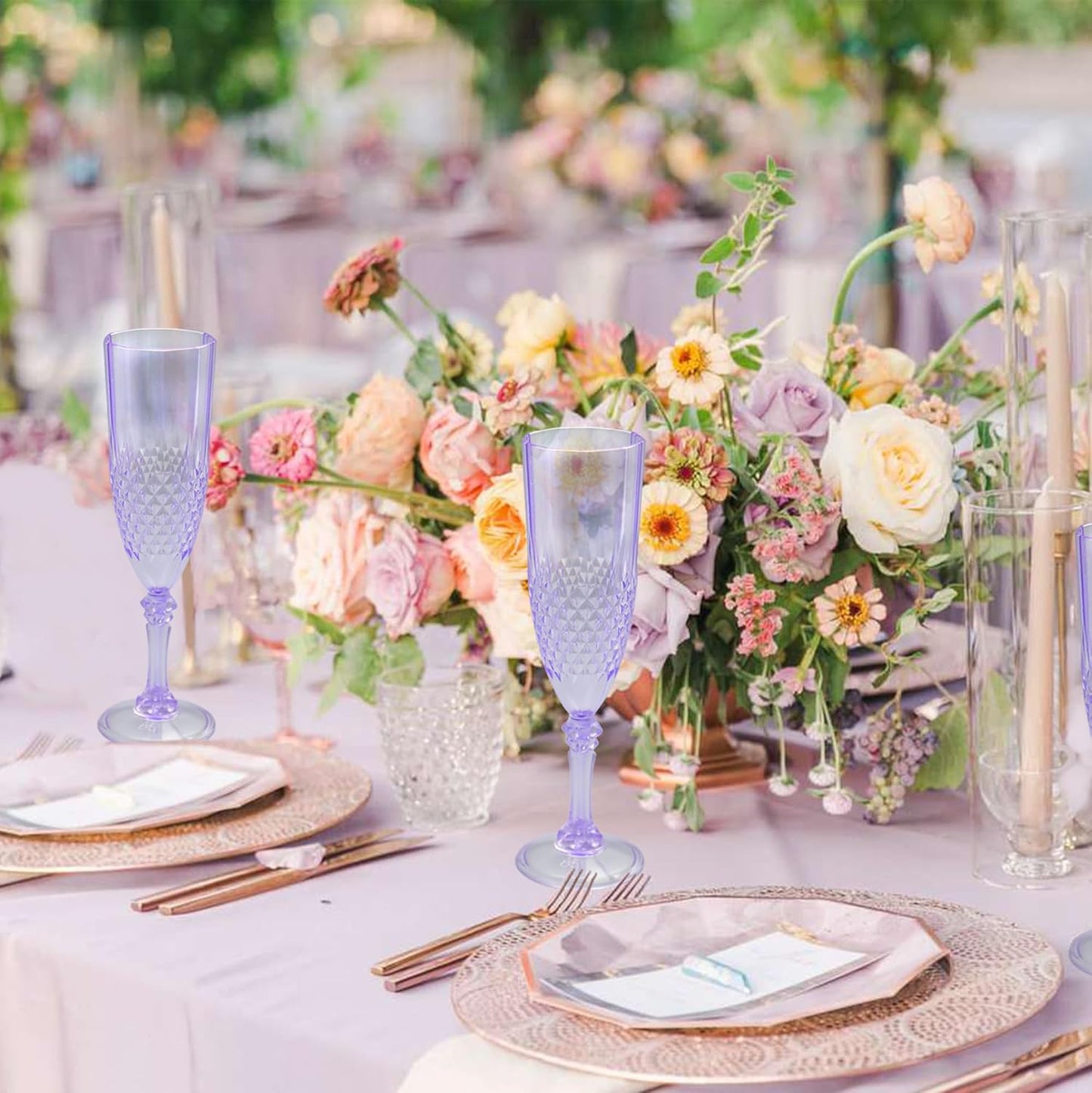 Plastic Champagne Flutes, 12PCS Purple Wine Glasses Goblets Reusable Champagne Flute for Weddings, Bachelor Parties, Toasting, and Events(12,Purple)