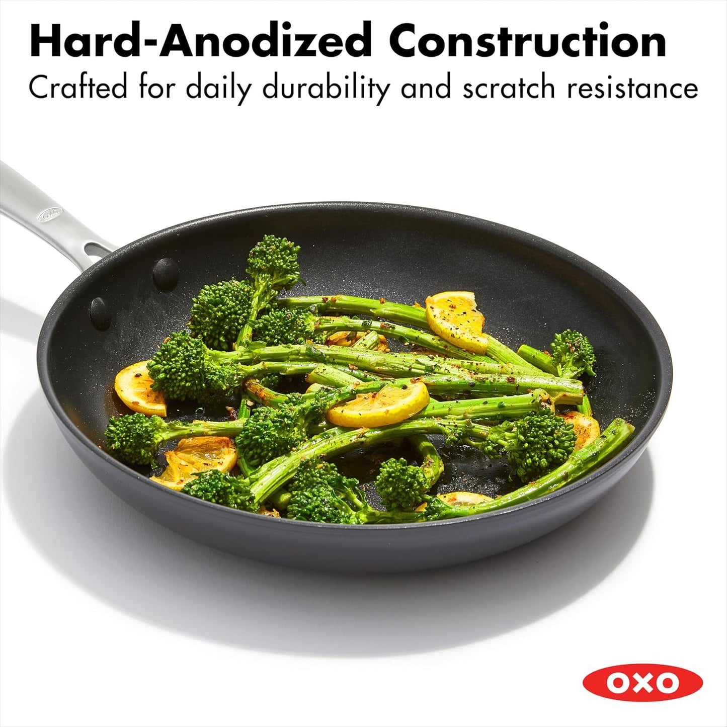 OXO Enhanced, 8" 10" and 12" 3 Piece Frying Pan Skillet Set, Healthy Ceramic Nonstick, PFAS-Free, Stainless Steel Handle, Dishwasher Safe, Oven Safe, Black