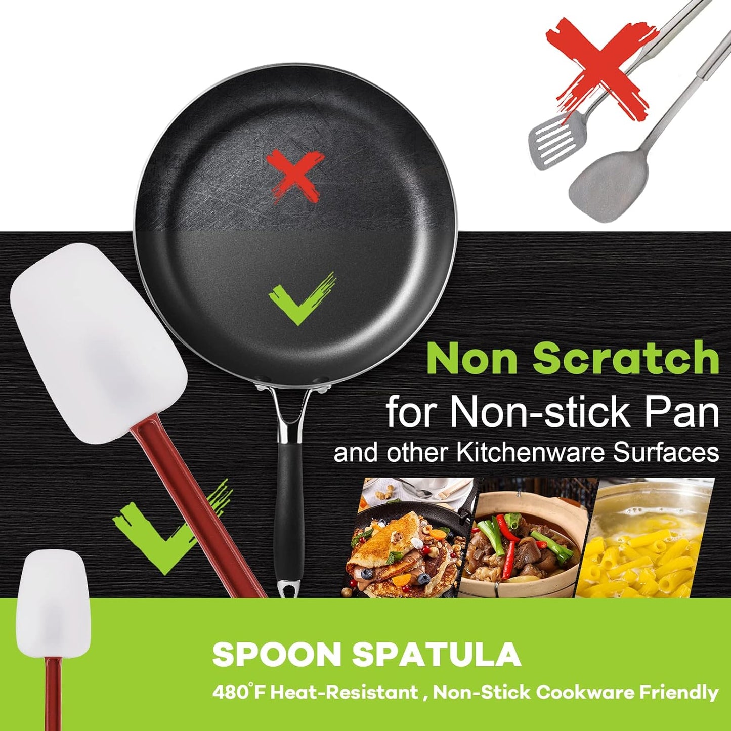 Commercial Spoonula Rubber Spatula Set, High Heat Spatula Spoon 9.5 Inches, Commercial Spatula for Cooking, Rubber Spatula Set Resistant to 500℉ (1 Scraper 9.5"+1 Spoonula 9.5")