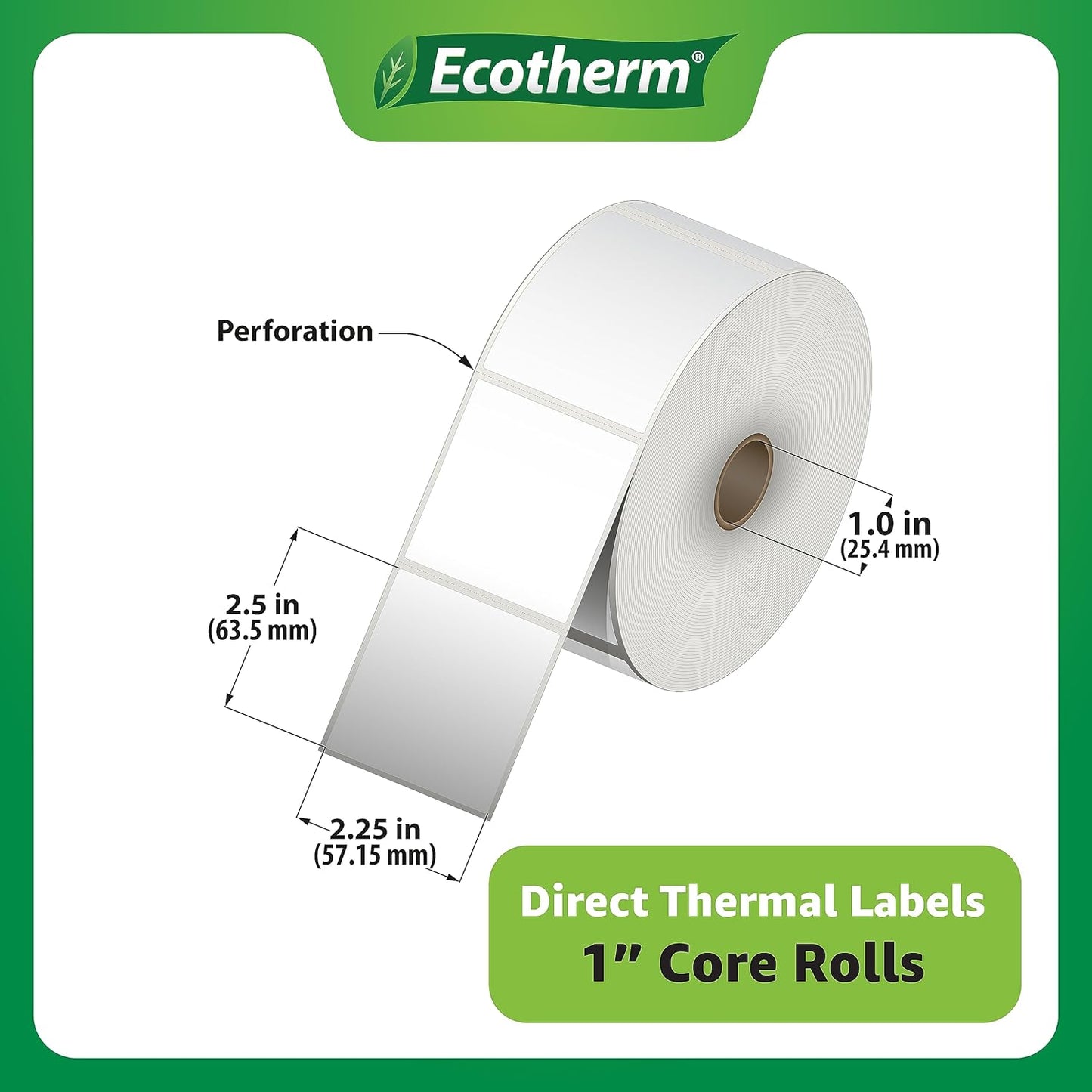 2.25" x 2.5" Thermal Labels | 6 Rolls | 6000 Labels | fits Zebra, Munbyn, Rollo, Godex, Arkscan, iDPRT, Offnova Thermal Label Printers and More | Blank White Adhesive Stickers by Ecotherm