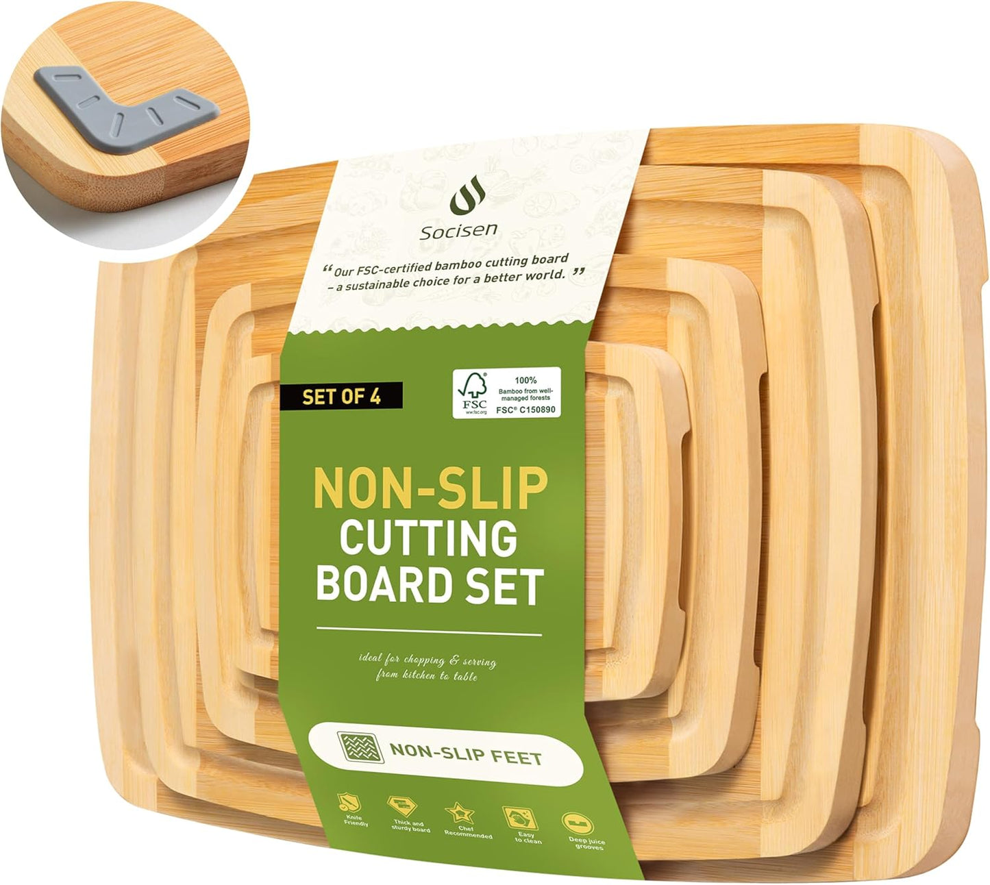 Bamboo Cutting Board Set Non Slip Feet Over Sink Men Husband Birthday Christmas Xmas Valentines Father Day Gifts Ideal from Wife Romantic Anniversary Best Cool Gadget Awesome Who Have Everything