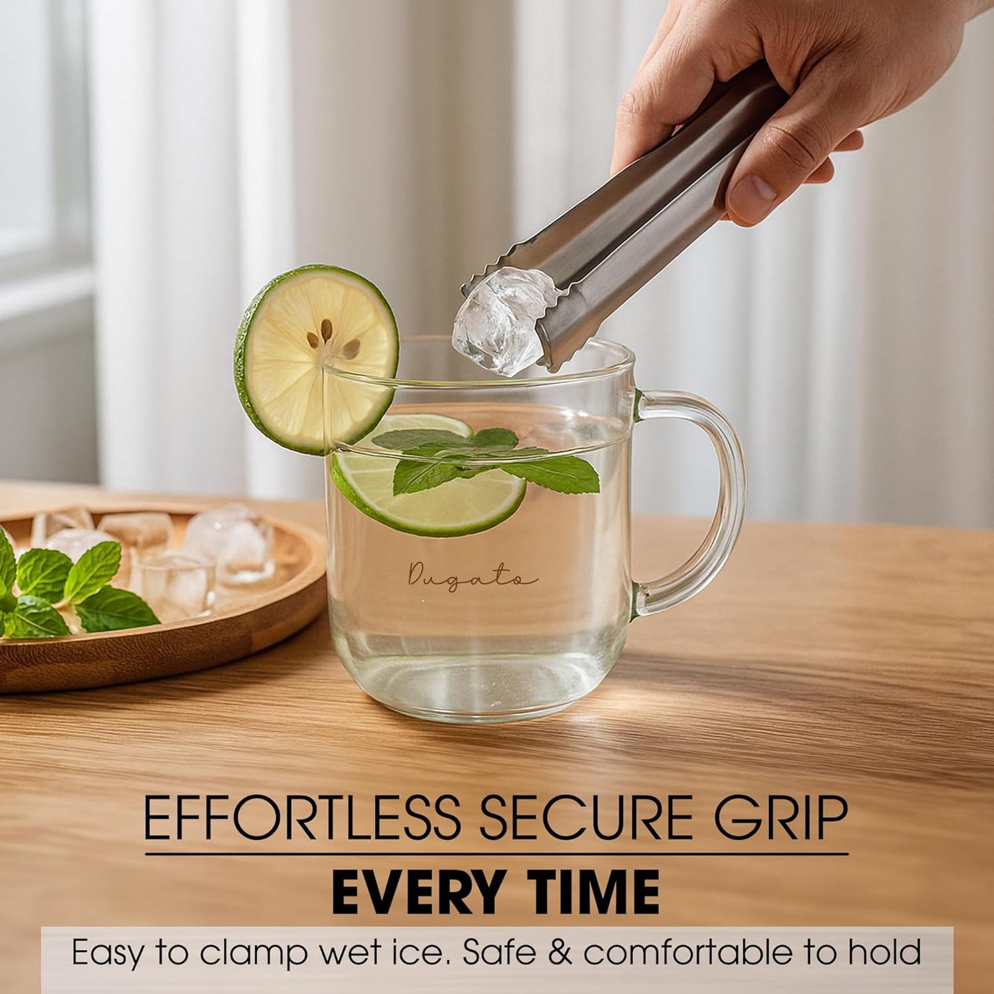 DUGATO Stainless Steel Cocktail Tongs (6 Pack, 6.3 inch) - Small Bar Ice Tongs with Sharp Grip Teeth for Ice Buckets, Sugar, Olives & Garnishes - Party Essentials