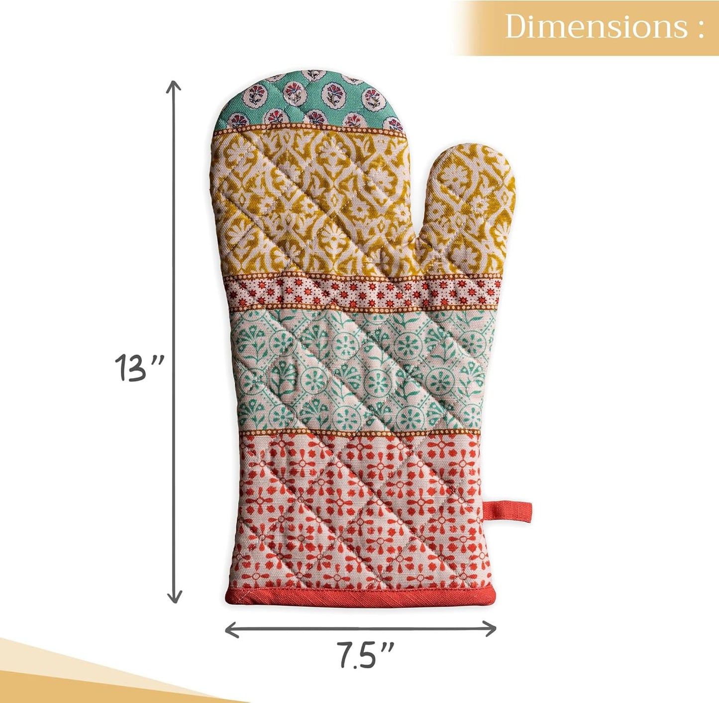 Maison d' Hermine Oven Gloves 100% Cotton Oven Mitt 7" x 13" with Loop Heat Resistant, BBQ, Cooking Gloves, Baking, Grilling, Kitchen, Handling Hot Pans Spring/Summer (Pack of 1, Provence)