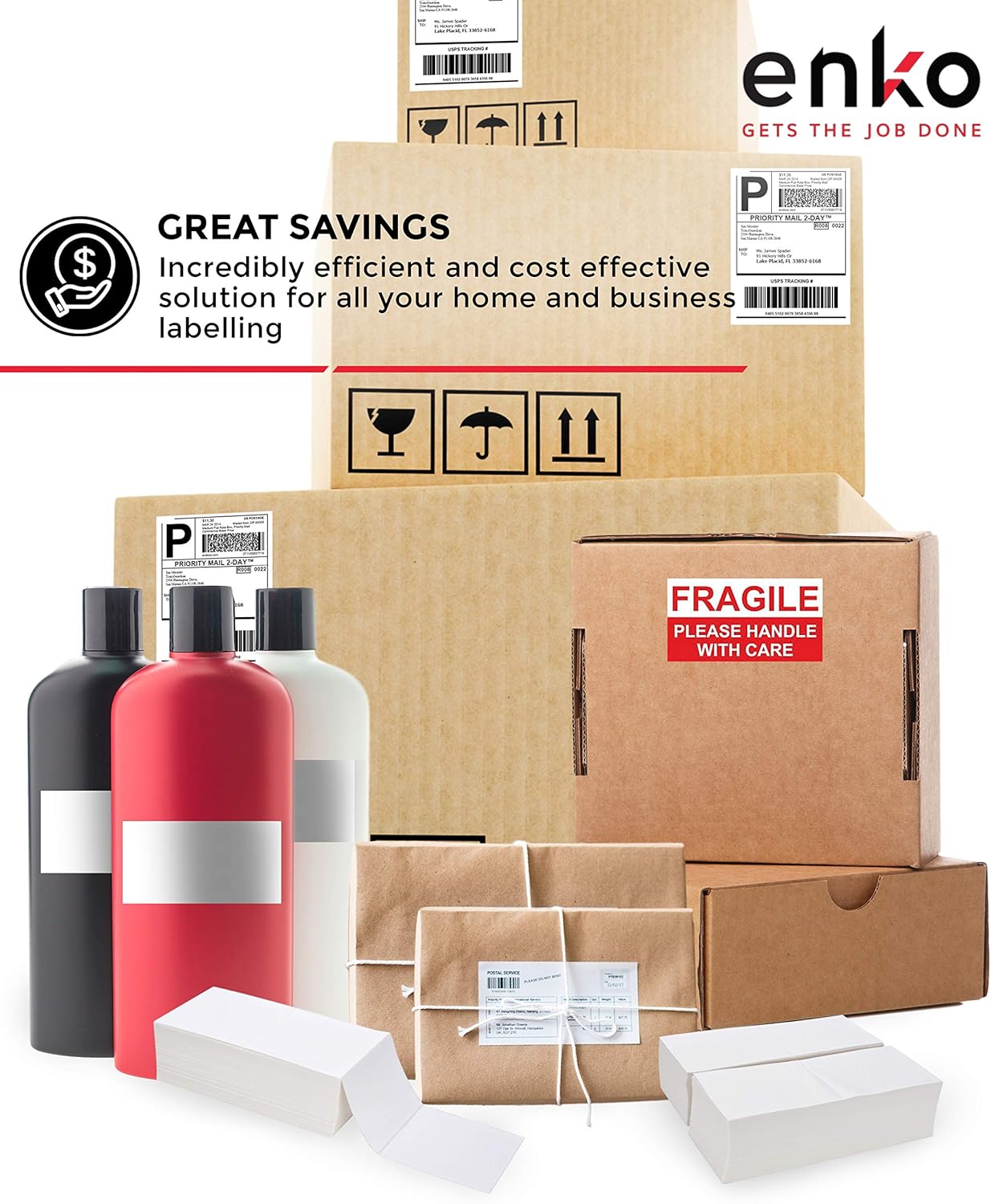 enKo 2 Stacks/4000 Labels 4" x 6" Fanfold Direct Thermal Labels Compatible for Rollo Zebra Printer - Shipping Mailing Postage Labels, Perforated, Permanent Adhesive (2 Labels/Fold | 2000 Labels/Stack)