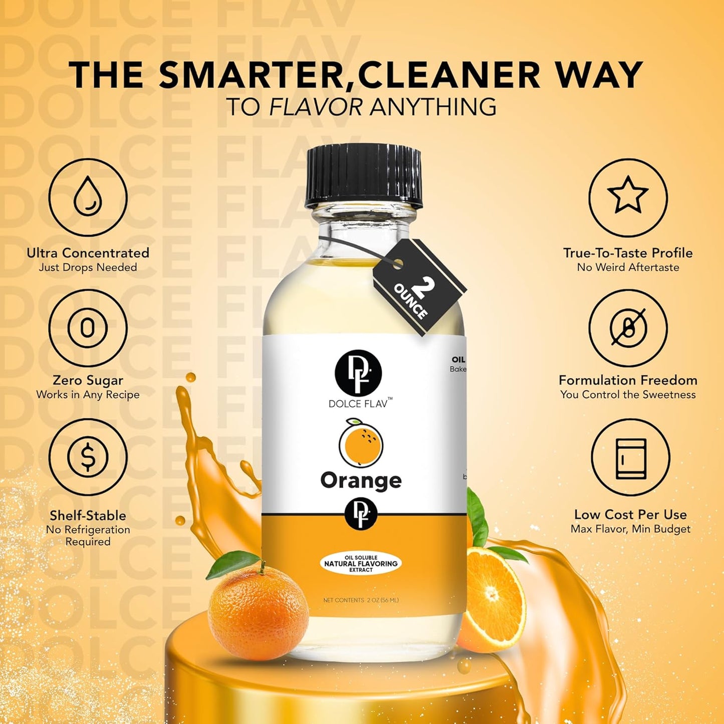 Dolce Flav Natural Orange Extract – 8 Ounce Oil-Soluble Kosher, Sugar-Free, Concentrated Citrus Flavor for Candy, Chocolates & Desserts, Includes Measured Dropper