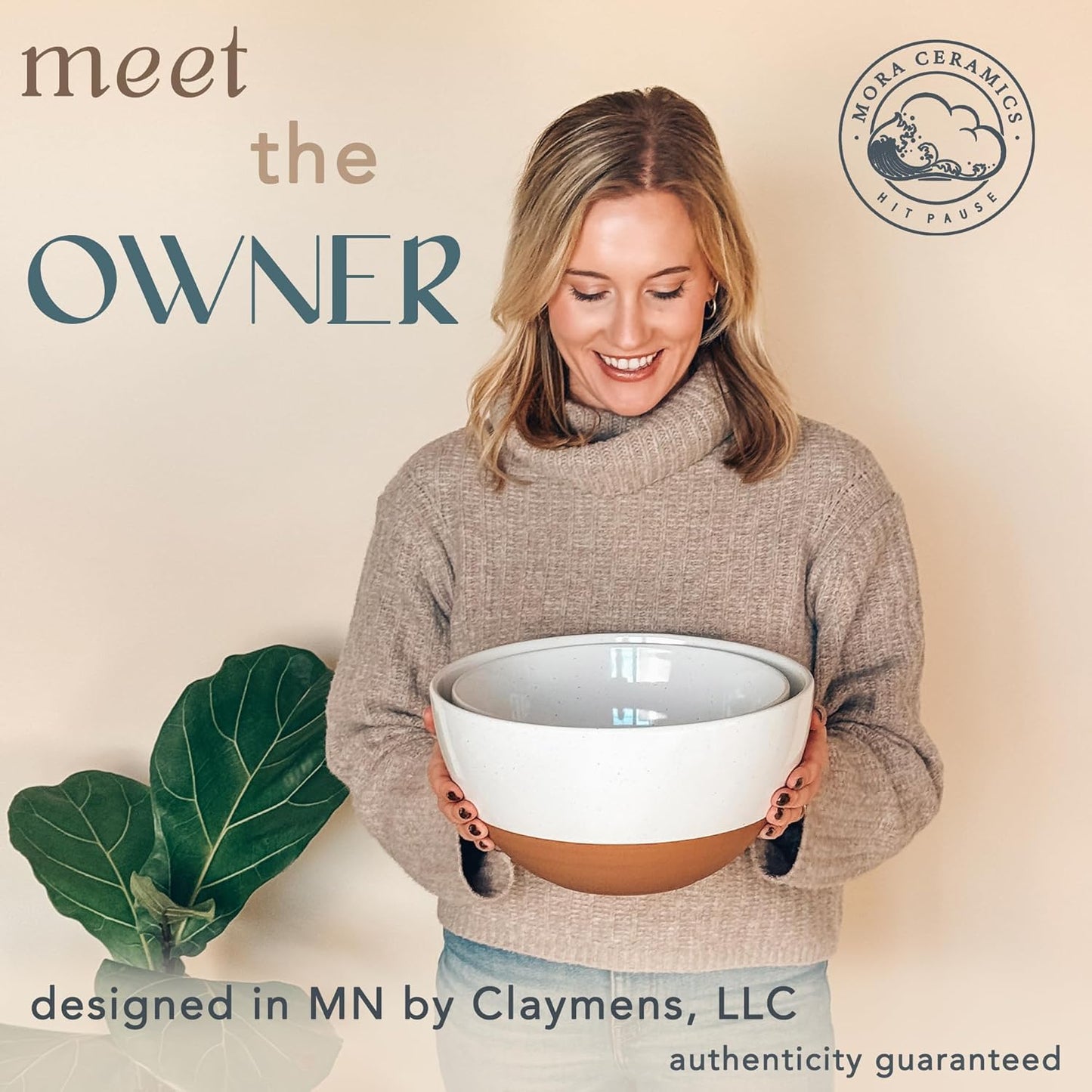 Mora Ceramic Large Mixing Bowls - Set of 2 Nesting Bowls for Cooking, Serving, Popcorn, Salad etc - Microwavable Kitchen Stoneware, Oven, Microwave and Dishwasher Safe - Extra Big 5.5 & 3.6 Qt - White