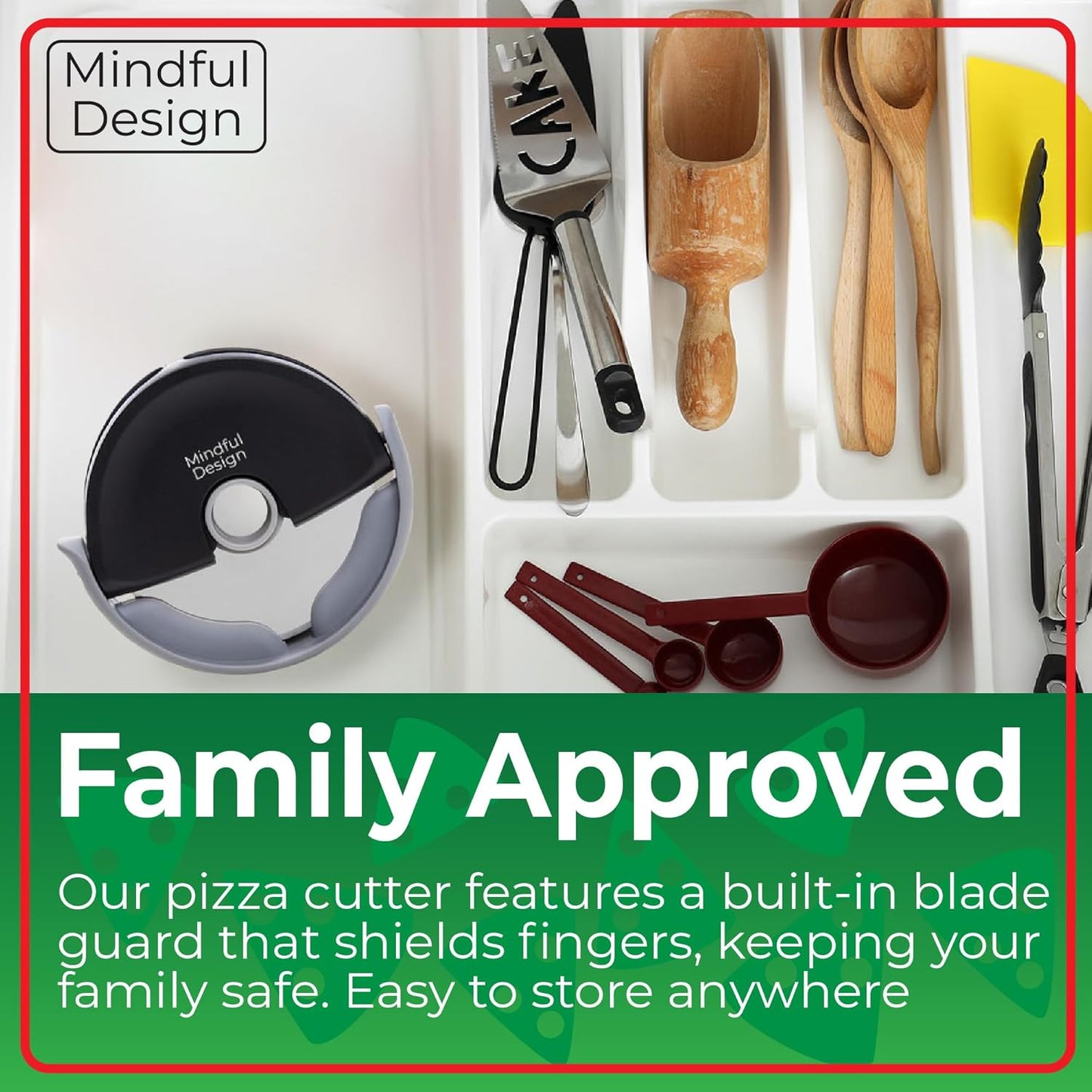 Mindful Design Pizza Cutter Wheel with Protective Blade Cover, Easy to Clean and Dishwasher Safe Handheld Pizza Slicer