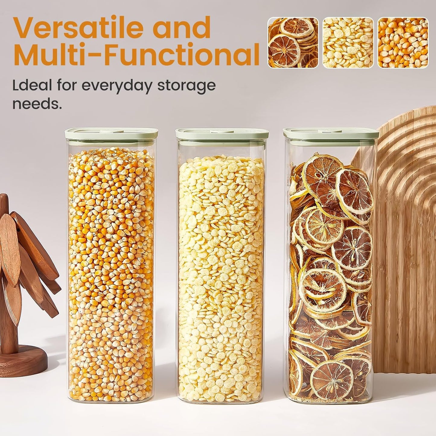 Square Glass Food Storage Jars with Lids[Set of 3], Perfect for Pasta, Cookies, Nuts, Coffee, Cereal, Flour, Organize Your Kitchen with these BPA-Free Glass Jars with Silicone Lids