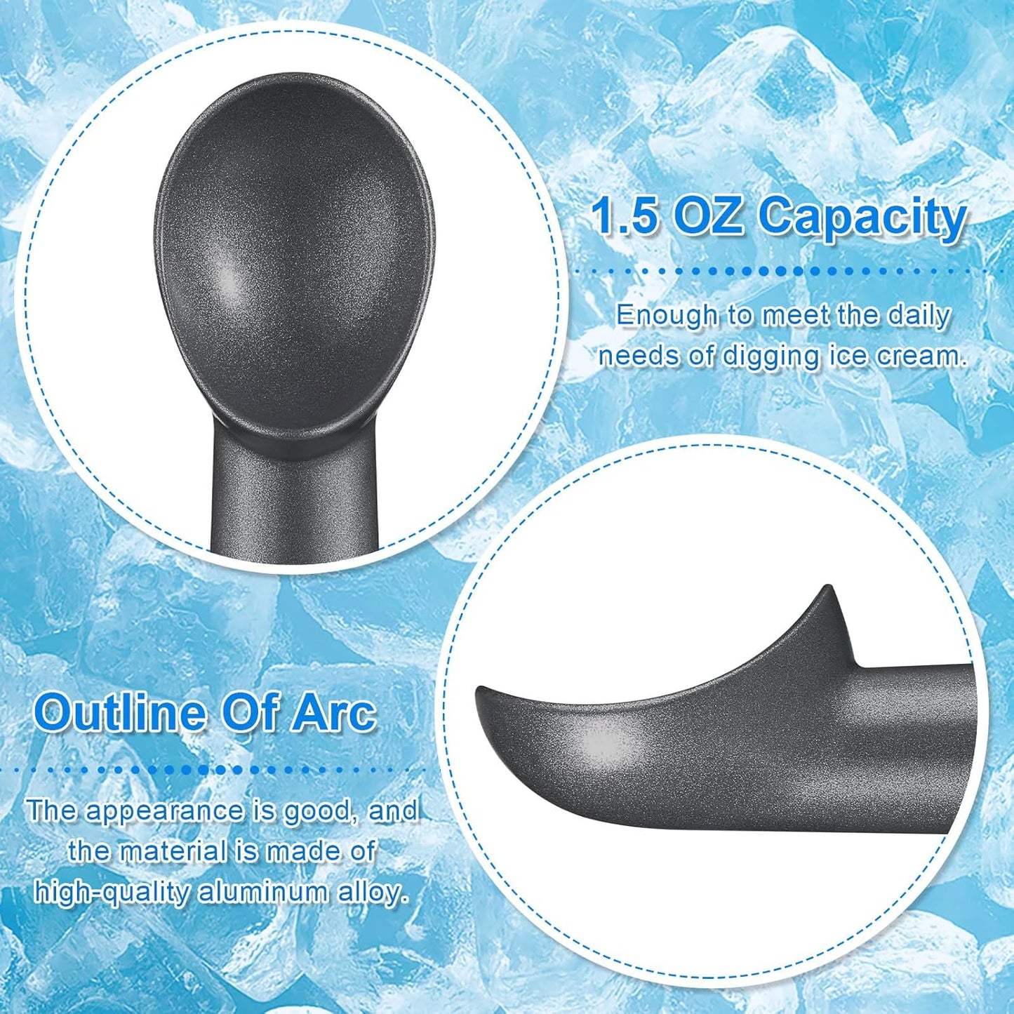 Suclain 3 Pieces Ice Cream Scoop 7 Inches Nonstick Anti Freeze Ice Cream Scooper with Comfort Handle Aluminum Alloy Design Professional Ice Cream Scoop Easy Clean for Gelato Cookie Sorbet (Black)