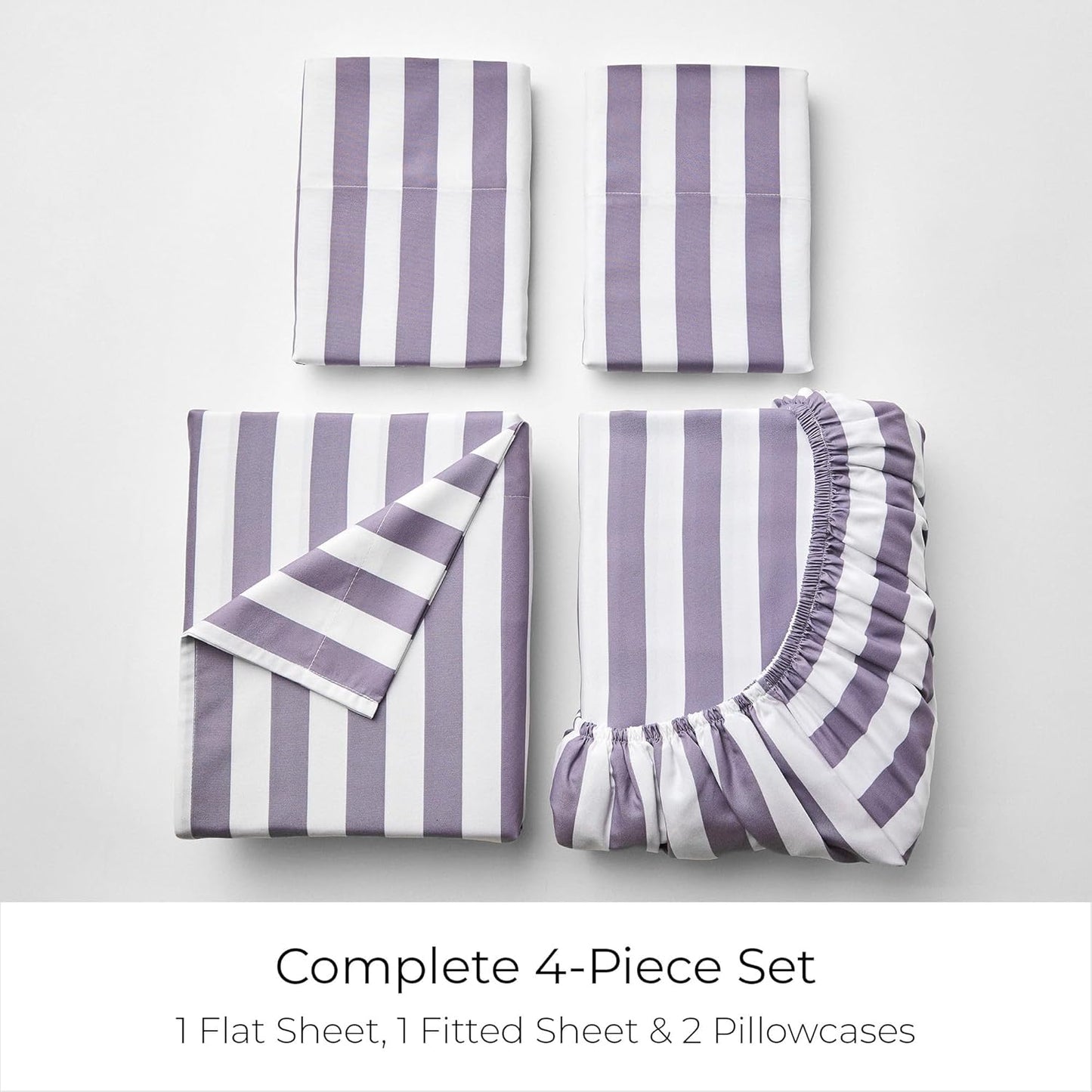 Mellanni Queen Sheets Set - 4 PC Iconic Collection Bedding - Hotel Luxury, Extra Soft, Cooling Bed Sheets - Wrinkle, Fade, Stain Resistant (Queen, Oxford Stripe Hazy Lilac)