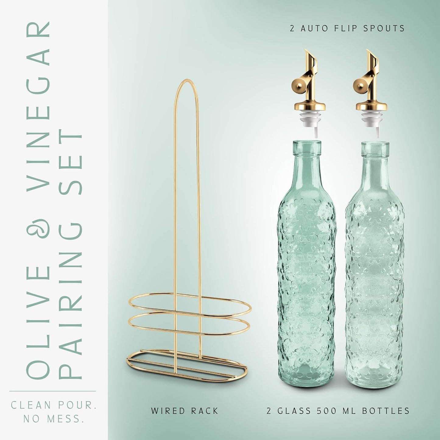 COOK WITH COLOR Glass Olive Oil Bottle Dispenser - 2 Pack- 17oz Oil and Vinegar Cruet - Olive Oil Carafe Decanter for Kitchen