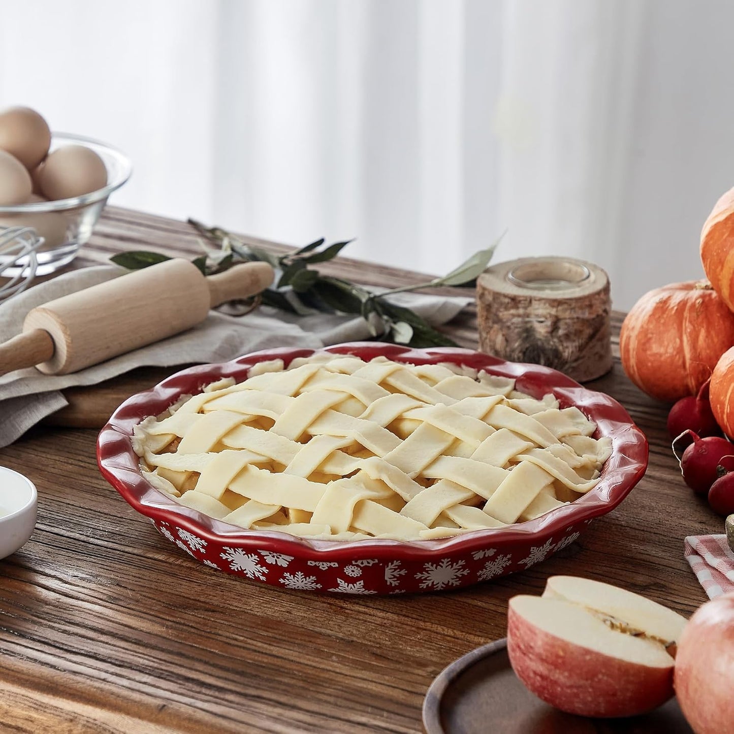 Ceramic Pie Pans for Baking, 9 Inches Pie Plate for Apple Pie, 36 Ounce Round Baking Dish, Set of 2, Thanksgiving day Gifts for Women, Christmas Red
