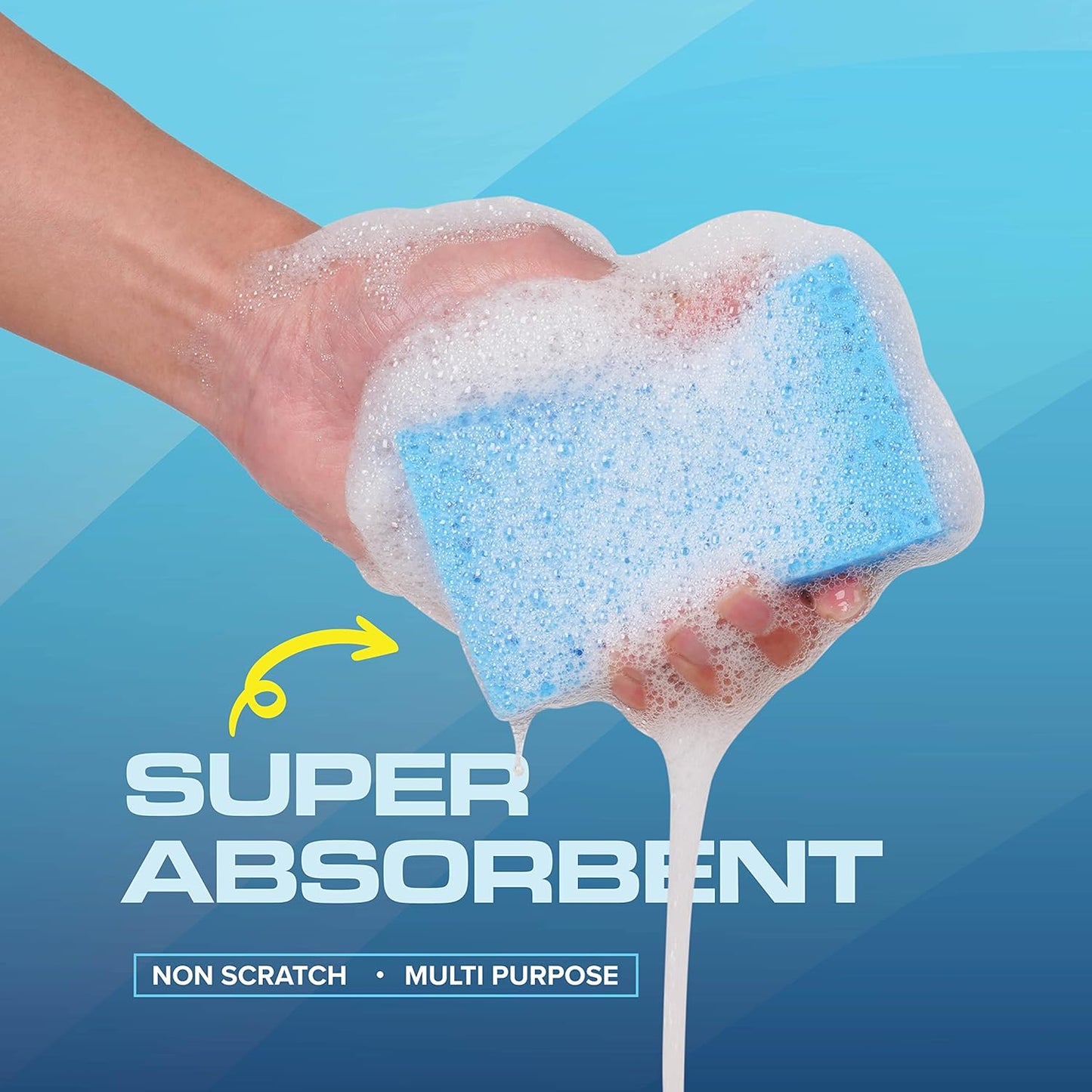 SCRUBIT 48 Pack Kitchen Sponges Dish Sponge for Washing Dishes, Kitchen & Bathroom – Blue & Yellow Dishwashing Sponges Along with A Thought Scrubber – Bulk Cleaning sponges Kitchen (Blue, Yellow)