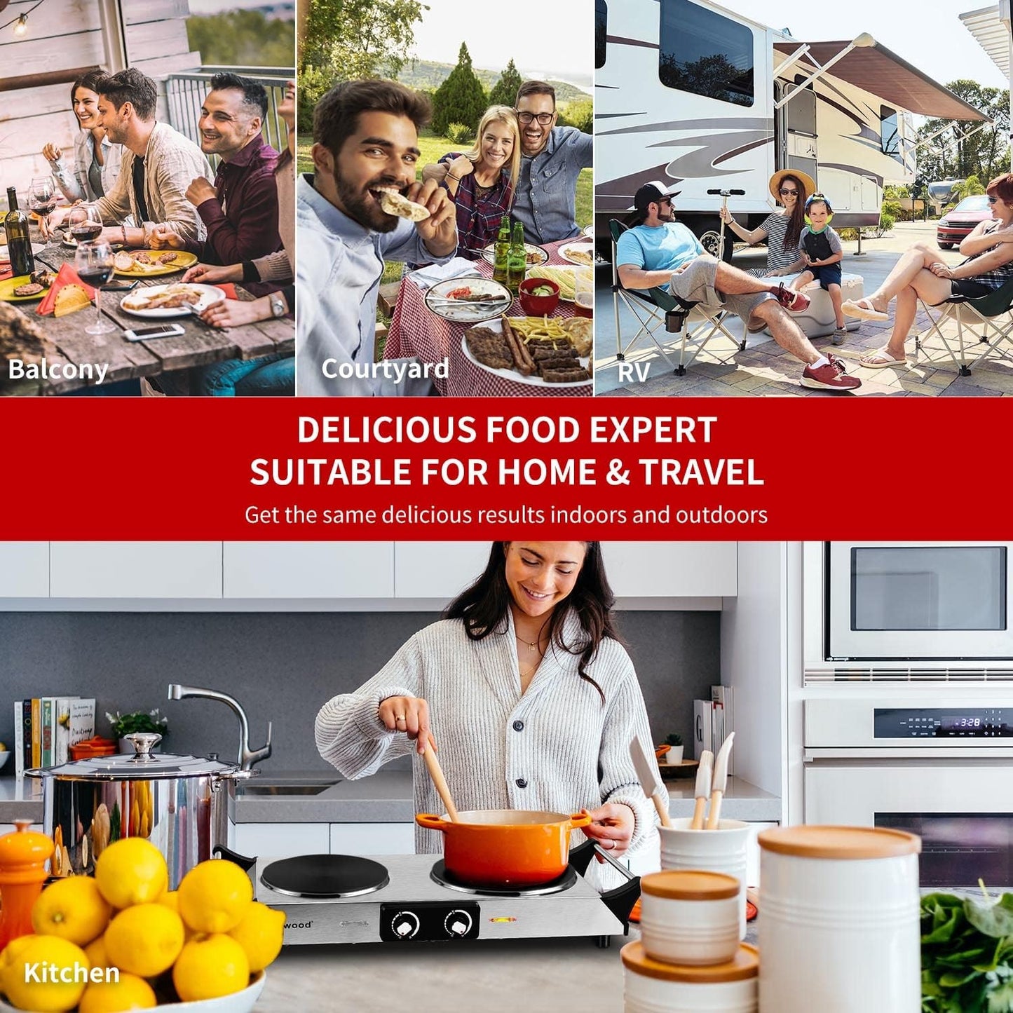 Hot Plate, Techwood 1800W Portable Electric Stove for Cooking Countertop Dual Burners with Adjustable Temperature & Handles, 7.5” Cooktop for Home/RV/Camp, Compatible for All Cookwares, Silver