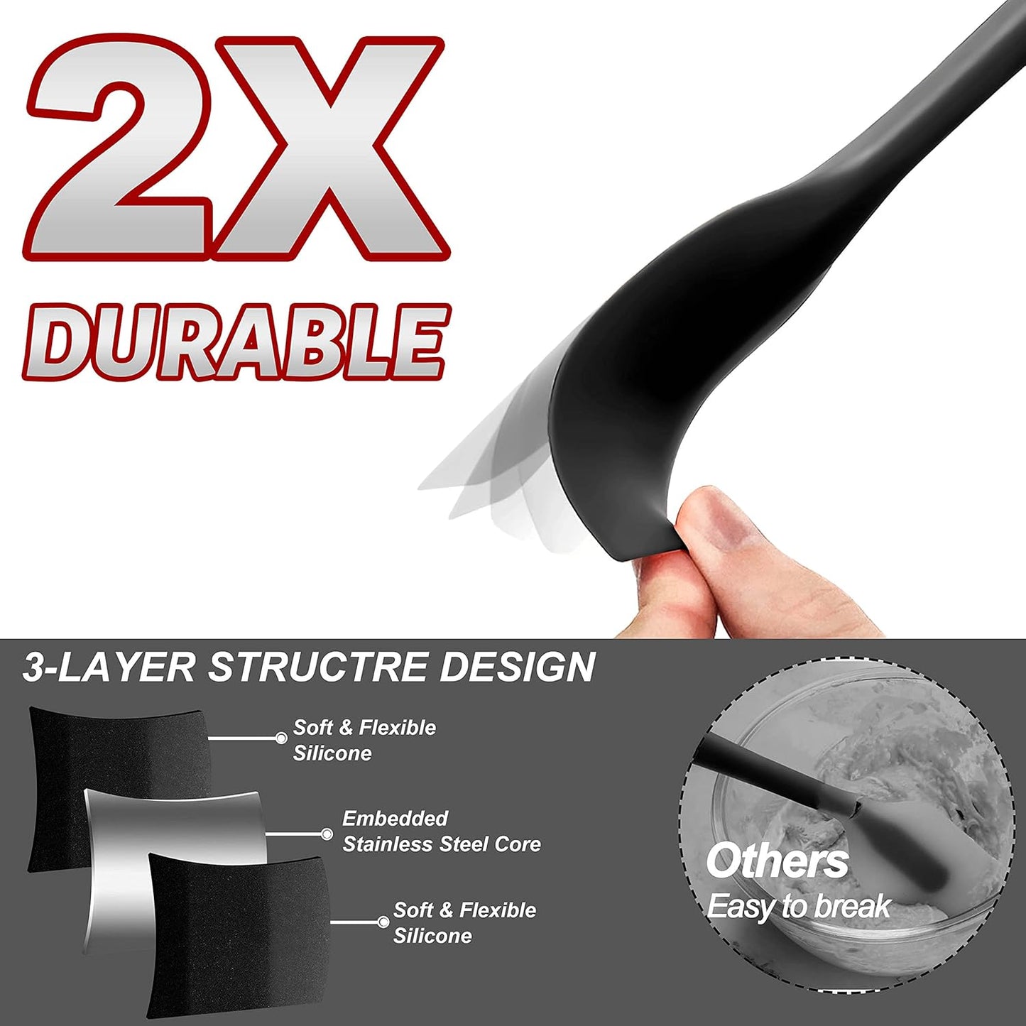 Anaeat Heat Resistant Silicone Spatula Set of 8 - Seamless One-Pieces Design, Non-Stick Rubber Spatulas & Mini Kitchen Scraper Flexible for Non-stick Cookware - Easy Baking, Cooking, Scraping & Mixing