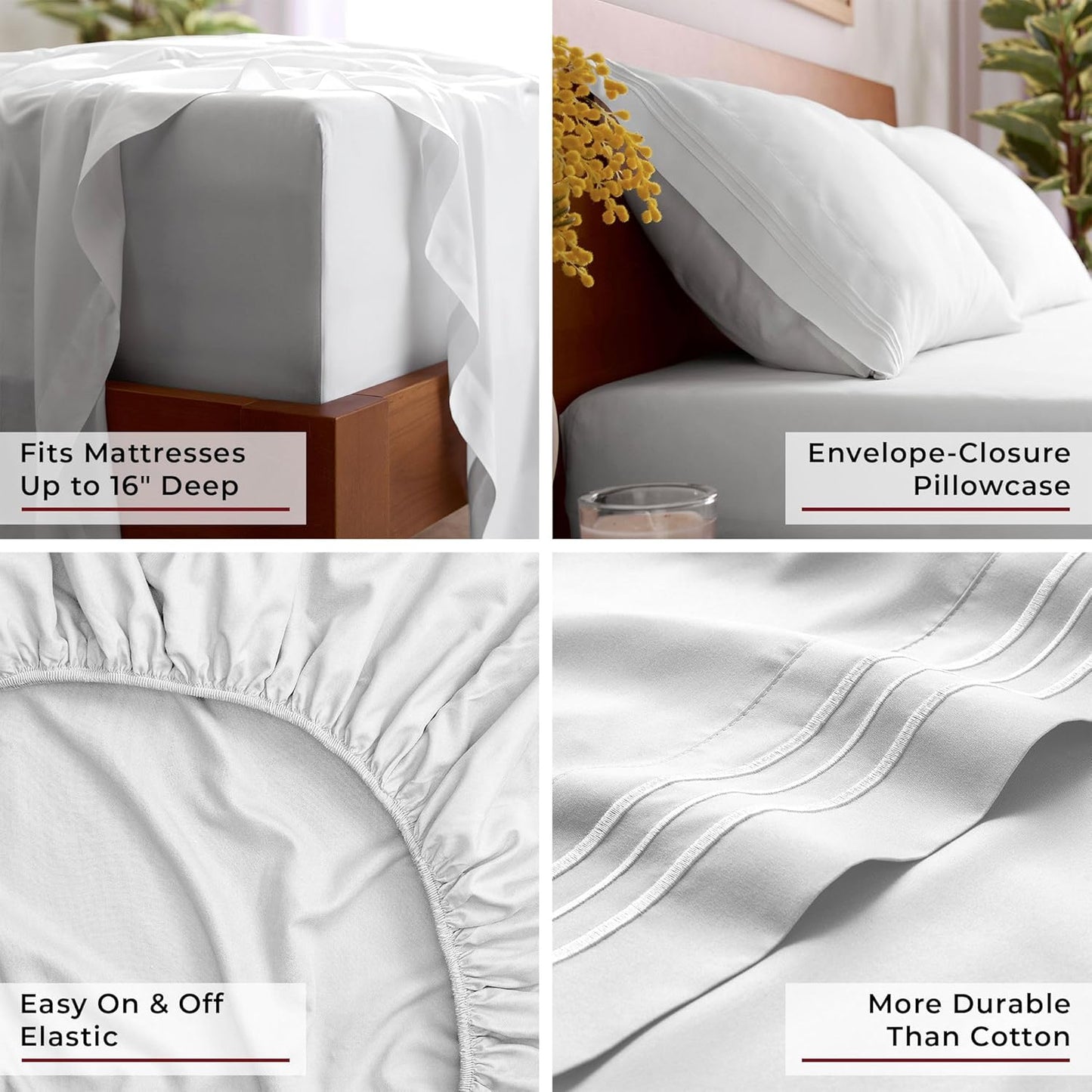 Mellanni Queen Sheets Set - 4 PC Iconic Collection Bedding - Hotel Luxury, Extra Soft, Cooling Bed Sheets - Wrinkle, Fade, Stain Resistant (Queen, White)