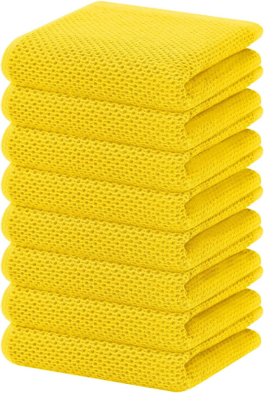 Homaxy 100% Cotton Waffle Weave Kitchen Dish Towels, Ultra Soft Absorbent Quick Drying Cleaning Towel, 13 x 28 Inches, 8-Pack, Yellow