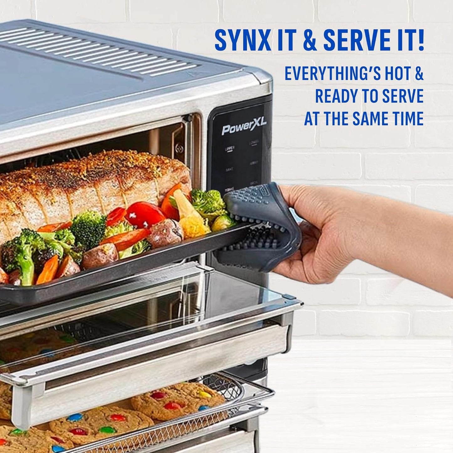 PowerXL SmartSynx Dual Door Oven, 8 Quick-Touch Cooking Presets including Air Fry, Toast, Bake, Broil, Reheat and More, Cook 2 Different Foods at the Same Time, Large Capacity & Adjustable Temperature