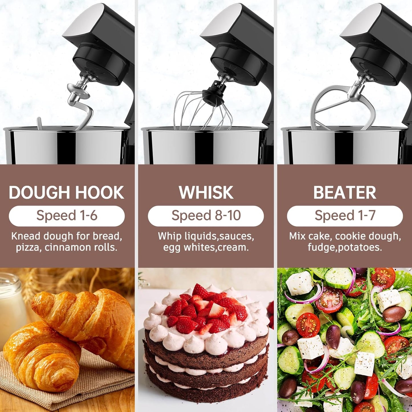 Stand Mixer, 5.5 Quart, 10 Speed Tilt-Head Food Mixer, Kitchen Electric Mixer with SS Bowl, Copper Motor, Beater, Dough Hook, SS Egg Whisk (300W Black)