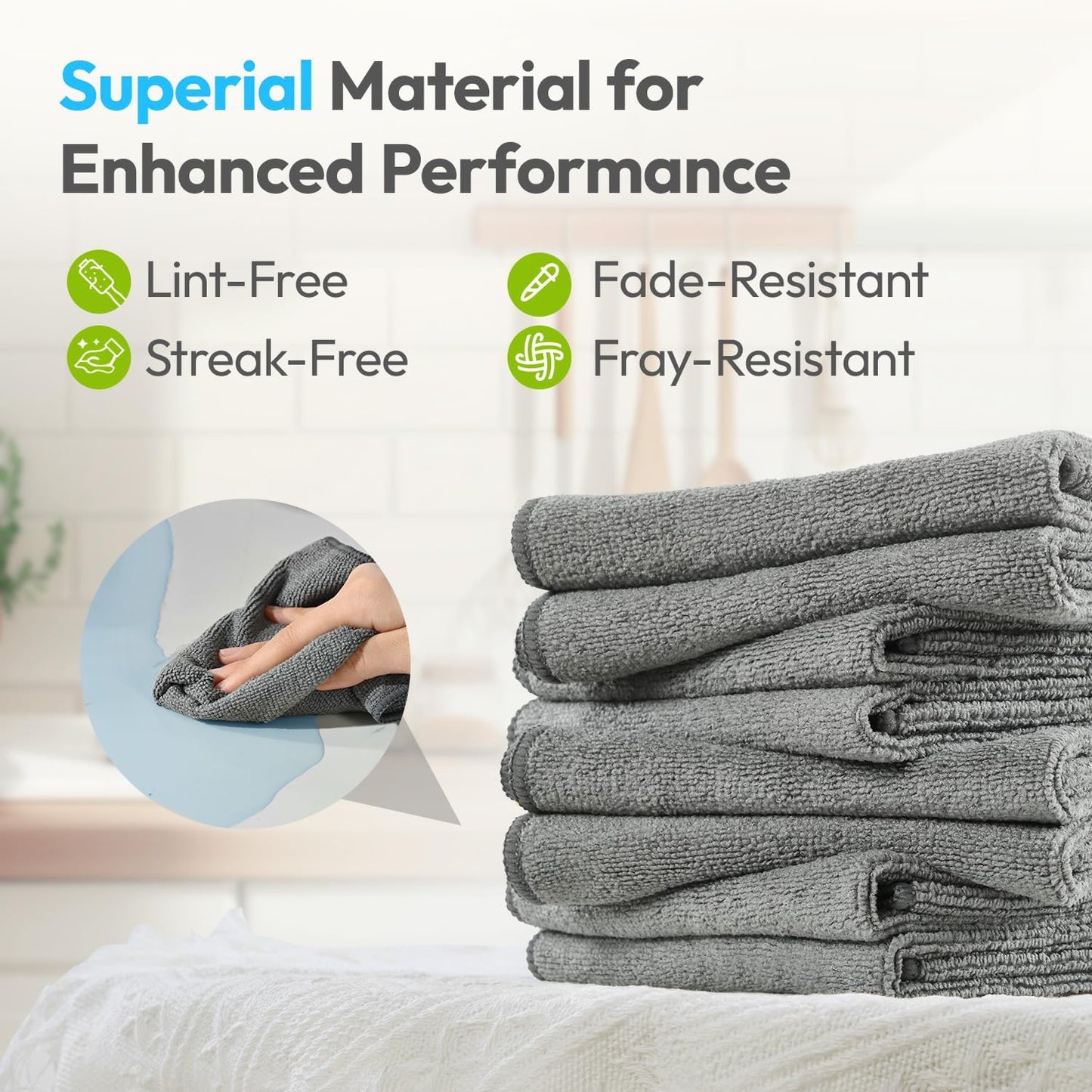 Microfiber Cleaning Cloths 12”x12”, 12Pack - Extra Thick Kitchen Towels - Streak-Free, Lint-Free, Fast Absorbent - Reusable Multi-Purpose Housekeeping Rags for Cars, Dishes, Floors, Tiles - Grey