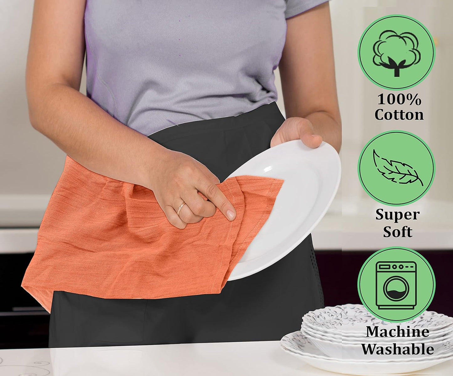 RUVANTI Flour Sack Towels 24 Pack 28x28 Inch, 100% Cotton Tea Towel, Reusable, Machine Washable, Absorbent BarTowels - Dish Cloth Perfect for Drying Dishes & Cleaning - Orange