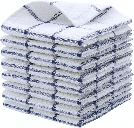 Cotton Dish Towels for Kitchen, Terry Dish Cloths for Washing Dishes, 12 x 12 Inches, Light and Soft, Quick Drying Dish Rags for Cleaning, 8pc/Set (Blue)